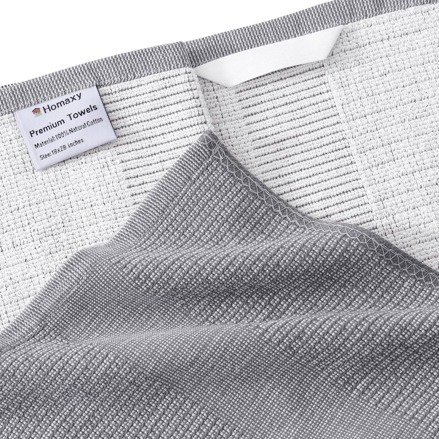 Homaxy Kitchen Towels Set, 18 x 28 Inches and 13 x 28 inches, Set of 10 Bulk Cotton Kitchen Towels Set, Ultra Soft Absorbent Dish Towels for Washing Dishes, Grey & Black - Image 3