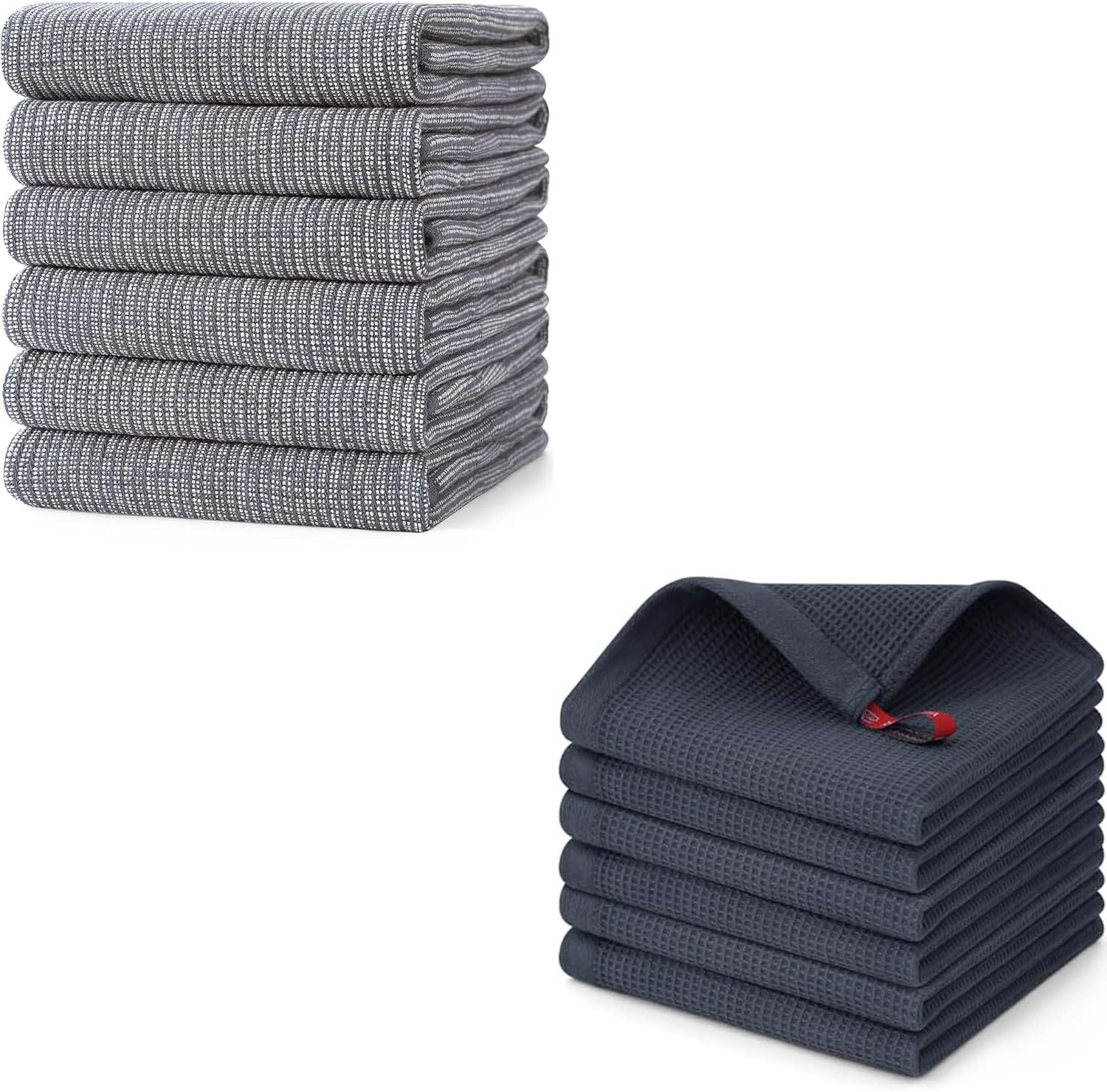 Homaxy Kitchen Towels and Dishcloths Set, 12 x 12 Inches and 18 x 28 Inches, Set of 12 Bulk Cotton Kitchen Towels Set, Ultra Soft Absorbent Dish Towels for Washing Dishes, Grey & Dark Grey - Image 1