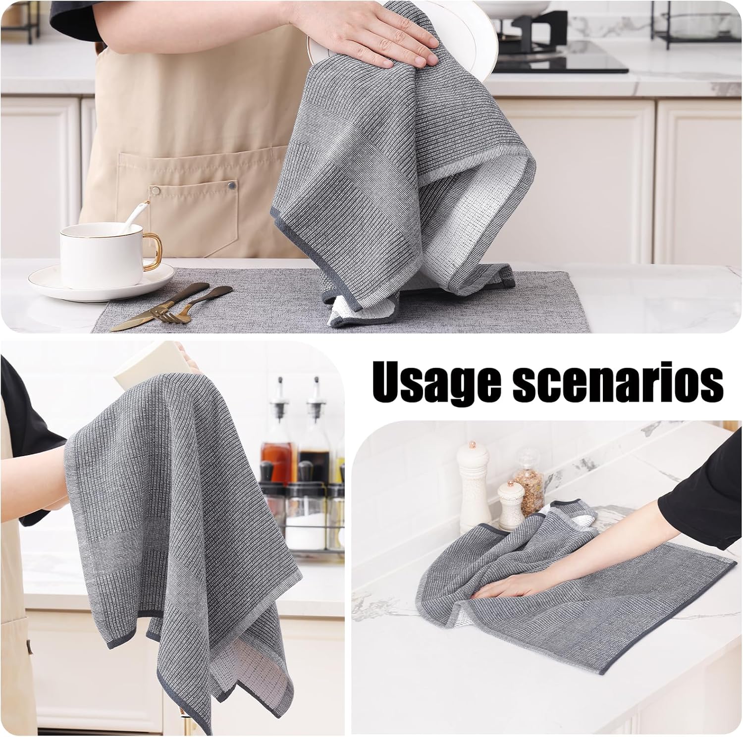 Homaxy Kitchen Towels and Dishcloths Set, 12 x 12 Inches and 18 x 28 Inches, Set of 12 Bulk Cotton Kitchen Towels Set, Ultra Soft Absorbent Dish Towels for Washing Dishes, Grey & Dark Grey - Image 7