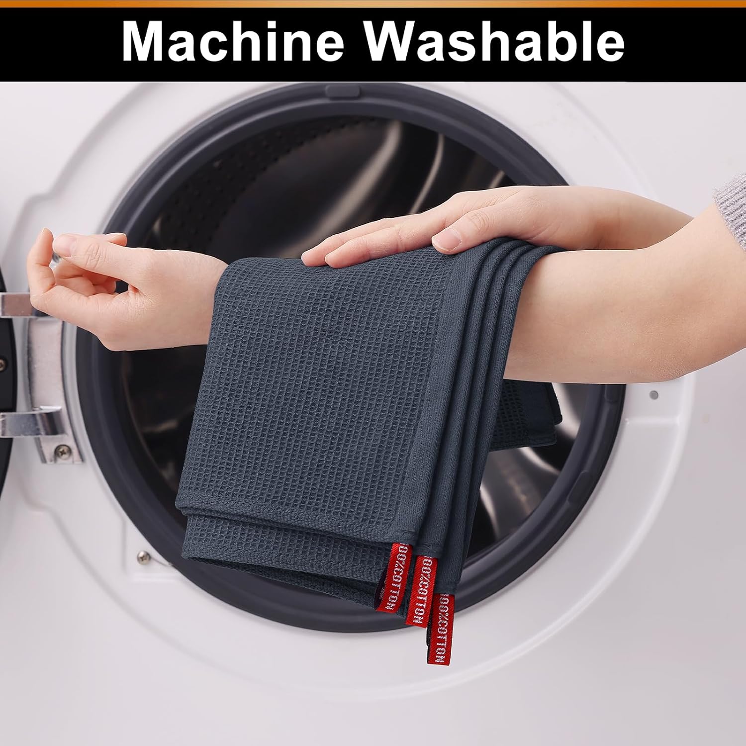 Homaxy Kitchen Towels and Dishcloths Set, 12 x 12 Inches and 18 x 28 Inches, Set of 12 Bulk Cotton Kitchen Towels Set, Ultra Soft Absorbent Dish Towels for Washing Dishes, Grey & Dark Grey - Image 8