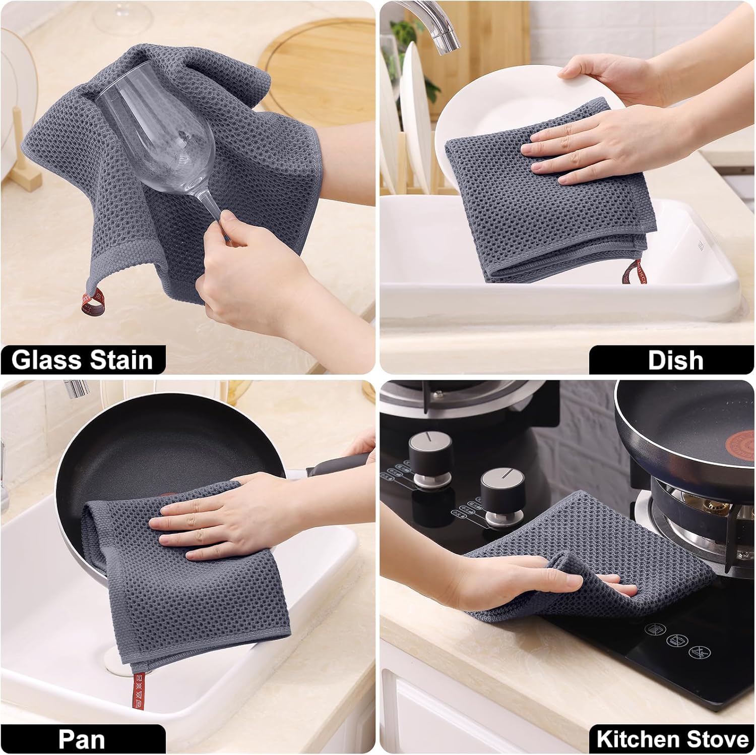 Homaxy Set of 8 Bulk Kitchen Towels Set, 12 x 12 Inches and 13 x 28 Inches, and Large Cotton Kitchen Hand Towels(18”x 28”, 6 Pack), Flat and Terry Dish Towels - Image 6