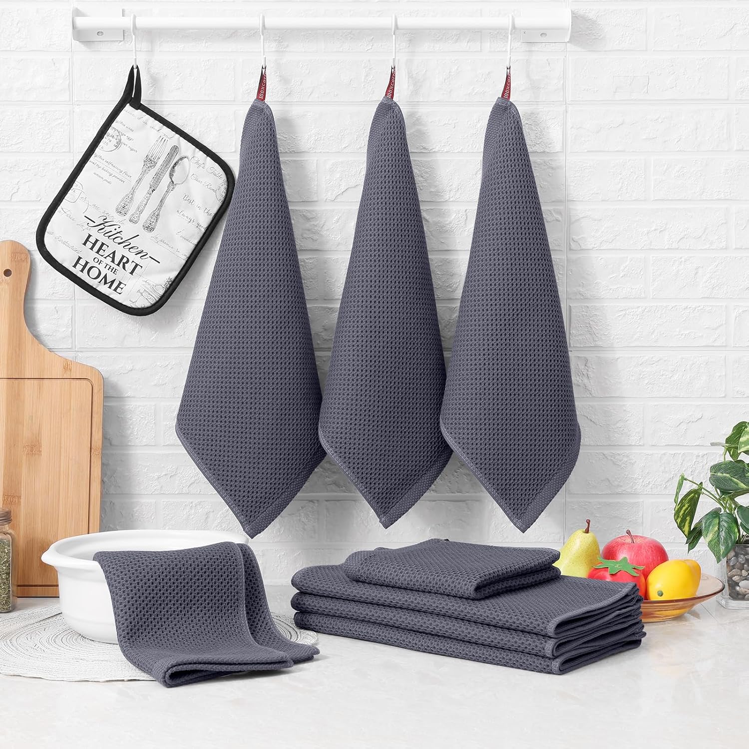 Homaxy Set of 8 Bulk Kitchen Towels Set, 12 x 12 Inches and 13 x 28 Inches, and Large Cotton Kitchen Hand Towels(18”x 28”, 6 Pack), Flat and Terry Dish Towels - Image 8