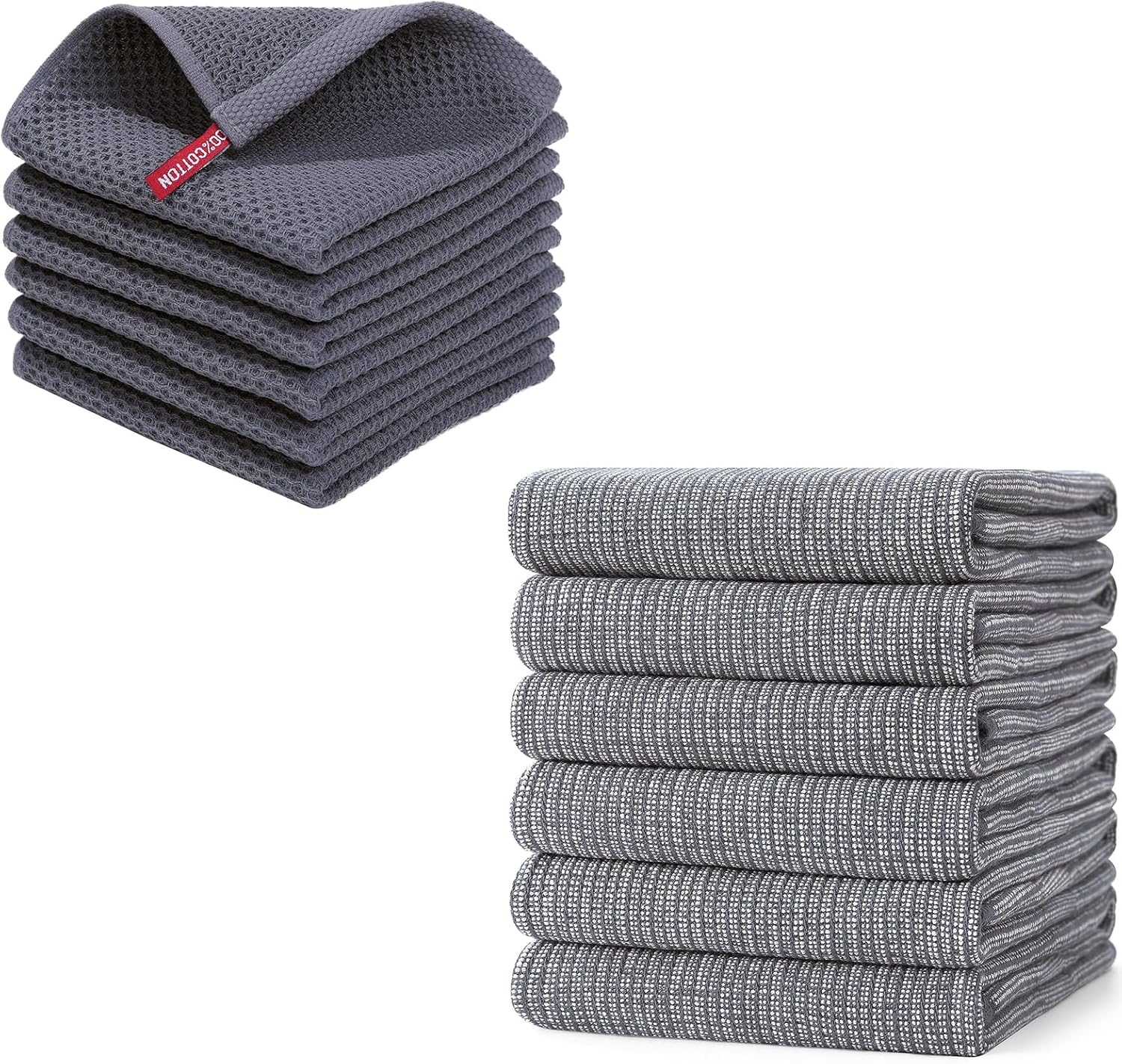 Homaxy 6-Pack Waffle Weave Kitchen Dish Cloths(12x12 Inches) and Flat and Terry Dish Towels(18”x 28”, 6 Pack), Large Cotton Kitchen Hand Towels - Image 1