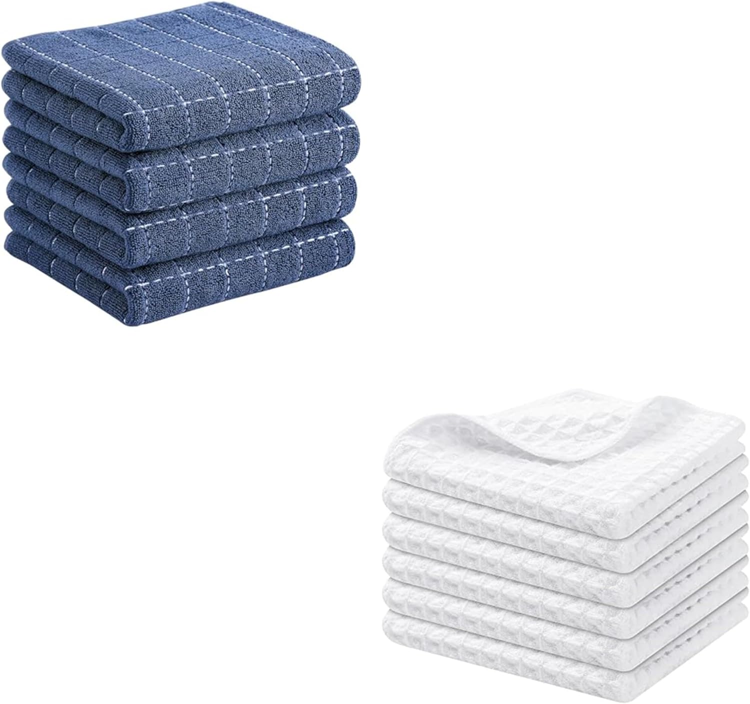 Homaxy Kitchen Towels Set, 13 x 28 inches and12 x 12 Inches, Set of 10 Bulk Cotton Kitchen Towels Set, Ultra Soft Absorbent Dish Towels for Washing Dishes, Navy Blue & White - Image 1
