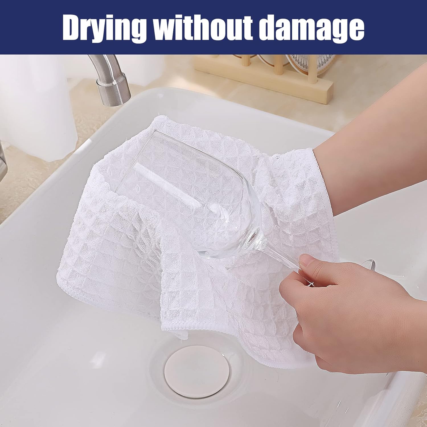 Homaxy Kitchen Towels Set, 13 x 28 inches and12 x 12 Inches, Set of 10 Bulk Cotton Kitchen Towels Set, Ultra Soft Absorbent Dish Towels for Washing Dishes, Navy Blue & White - Image 6