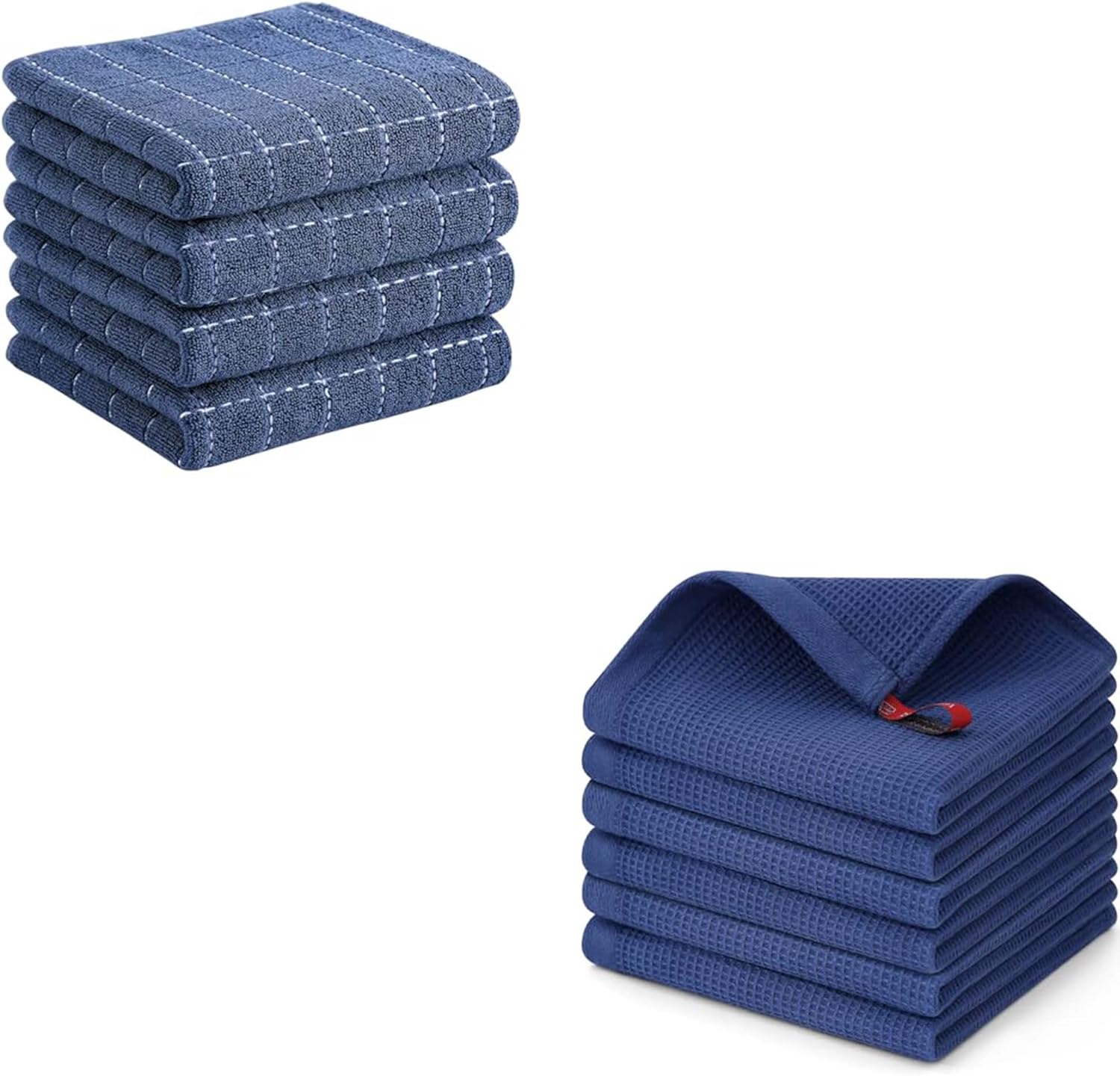 Homaxy Kitchen Towels Set, 13 x 28 inches and 12 x 12 Inches, Set of 10 Bulk Cotton Kitchen Towels Set, Ultra Soft Absorbent Dish Towels for Washing Dishes, Navy Blue - Image 1