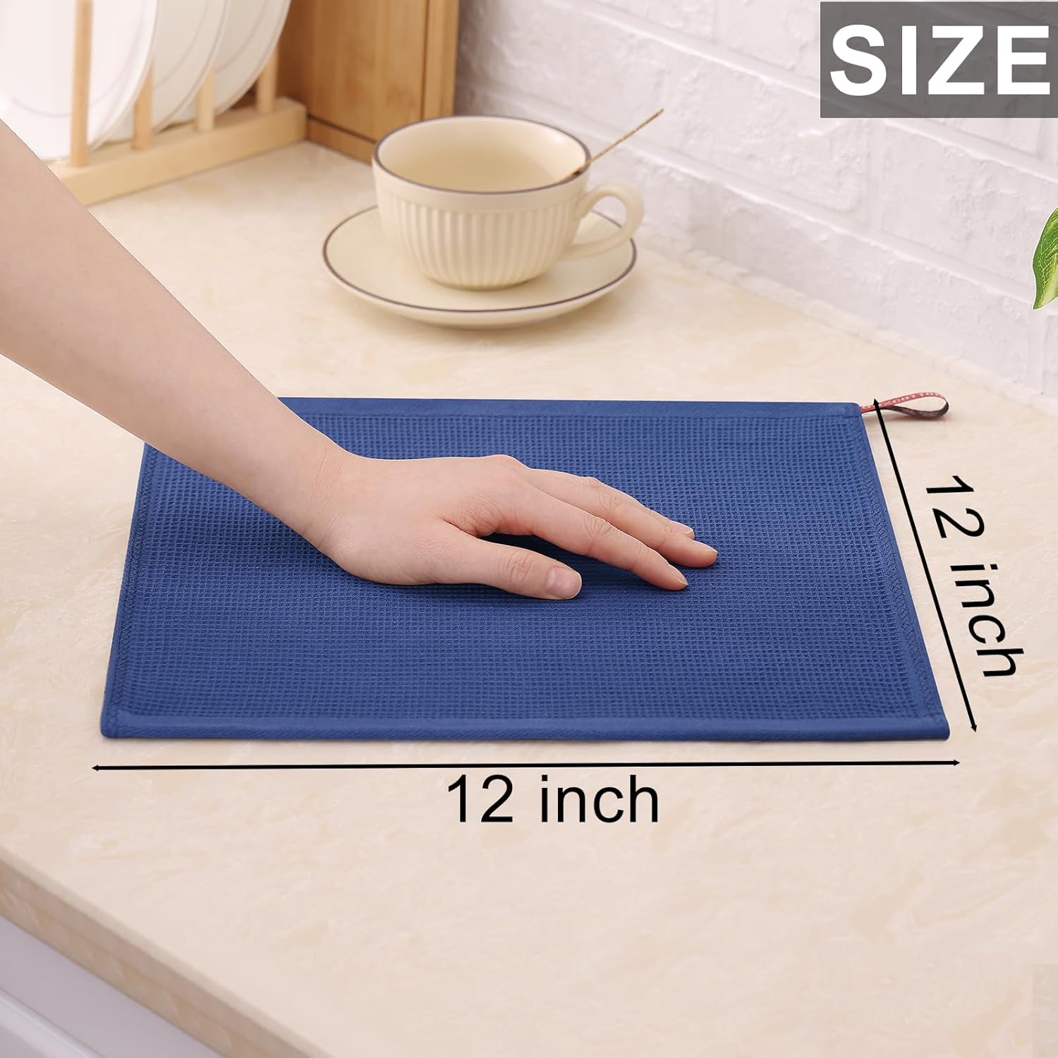 Homaxy Kitchen Towels Set, 13 x 28 inches and 12 x 12 Inches, Set of 10 Bulk Cotton Kitchen Towels Set, Ultra Soft Absorbent Dish Towels for Washing Dishes, Navy Blue - Image 7