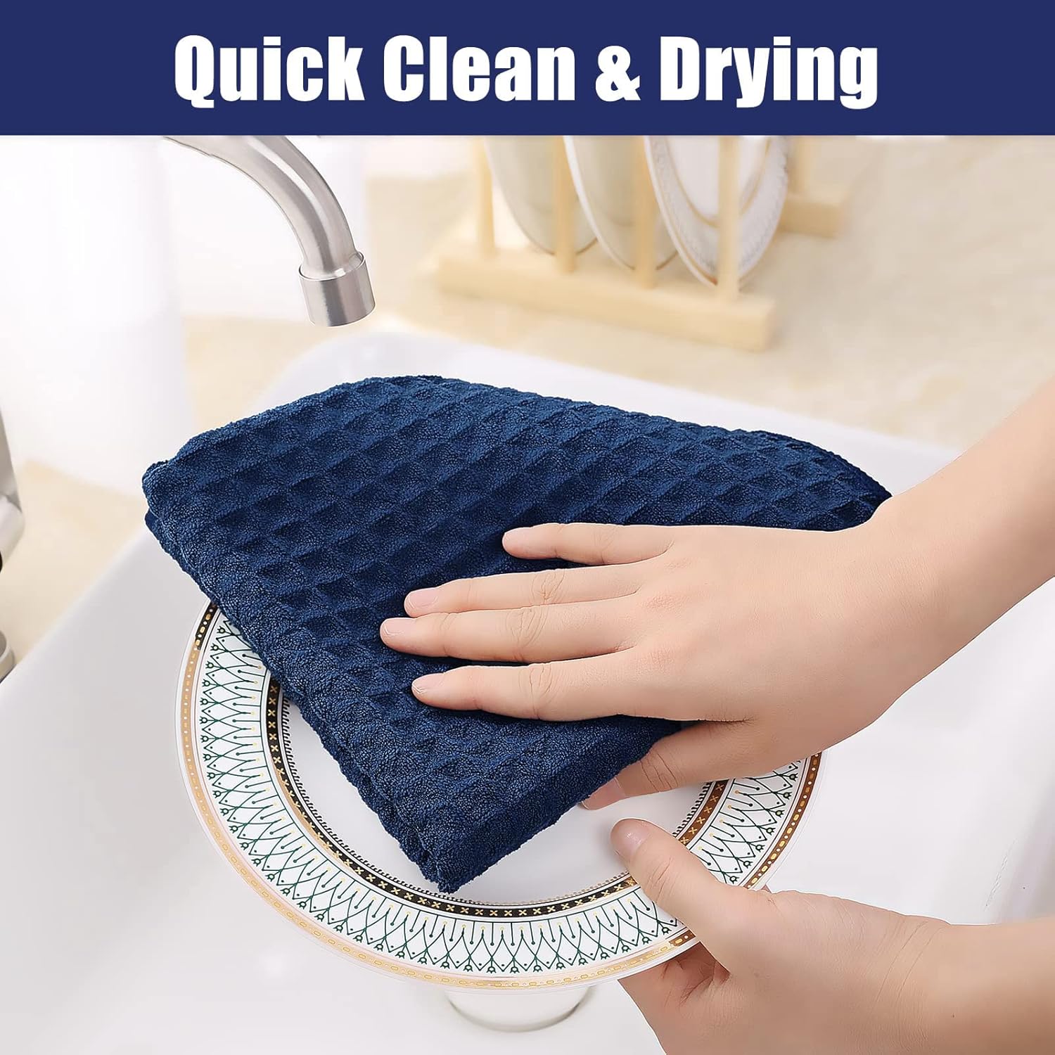 Homaxy Kitchen Towels Set, 16 x 28 Inches and 13 x 28 inches, Set of 8 Bulk Cotton Kitchen Towels Set, Ultra Soft Absorbent Dish Towels for Washing Dishes, Navy Blue - Image 6
