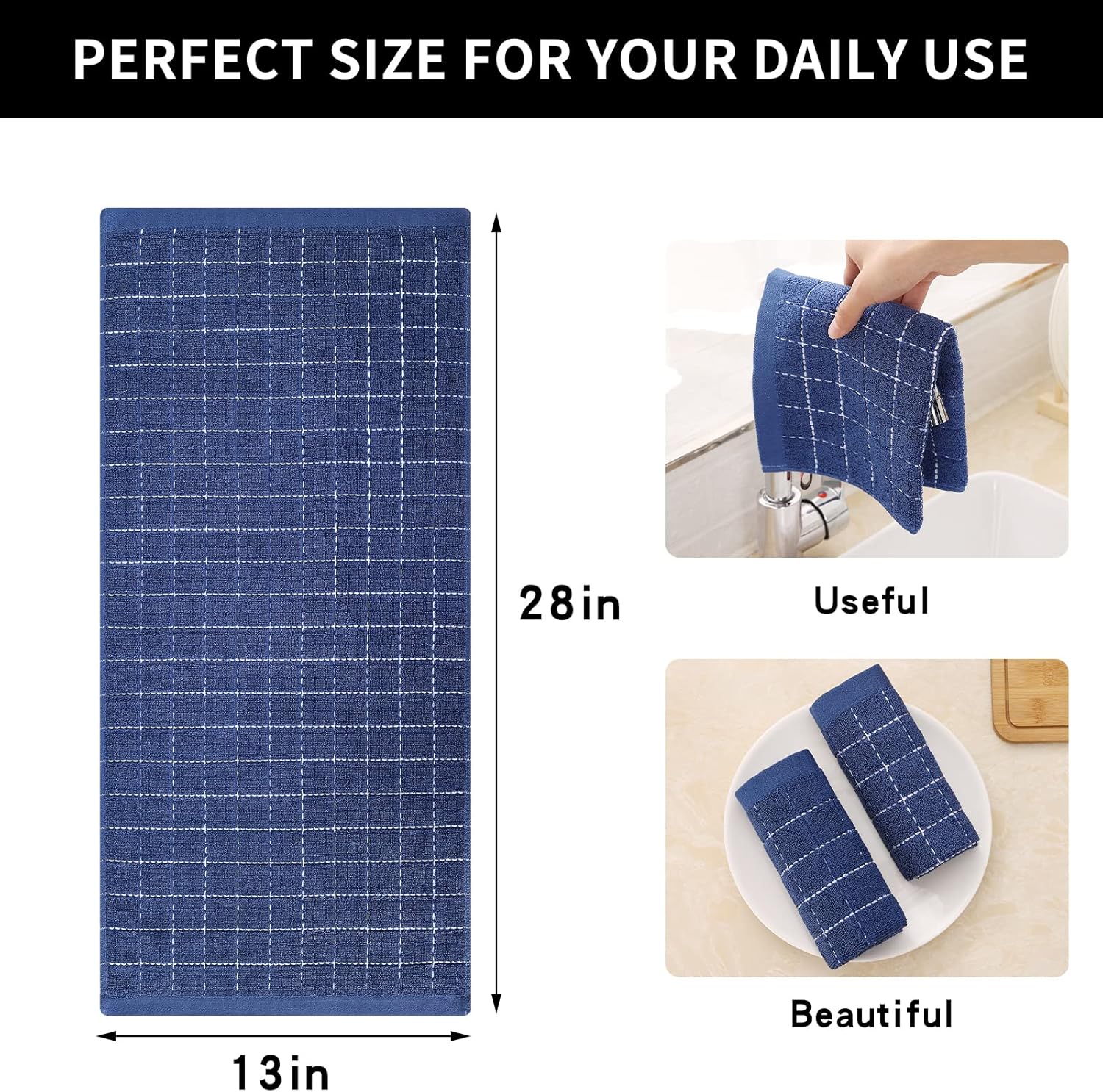 Homaxy Kitchen Towels Set, 16 x 28 Inches and 13 x 28 inches, Set of 8 Bulk Cotton Kitchen Towels Set, Ultra Soft Absorbent Dish Towels for Washing Dishes, Navy Blue - Image 7