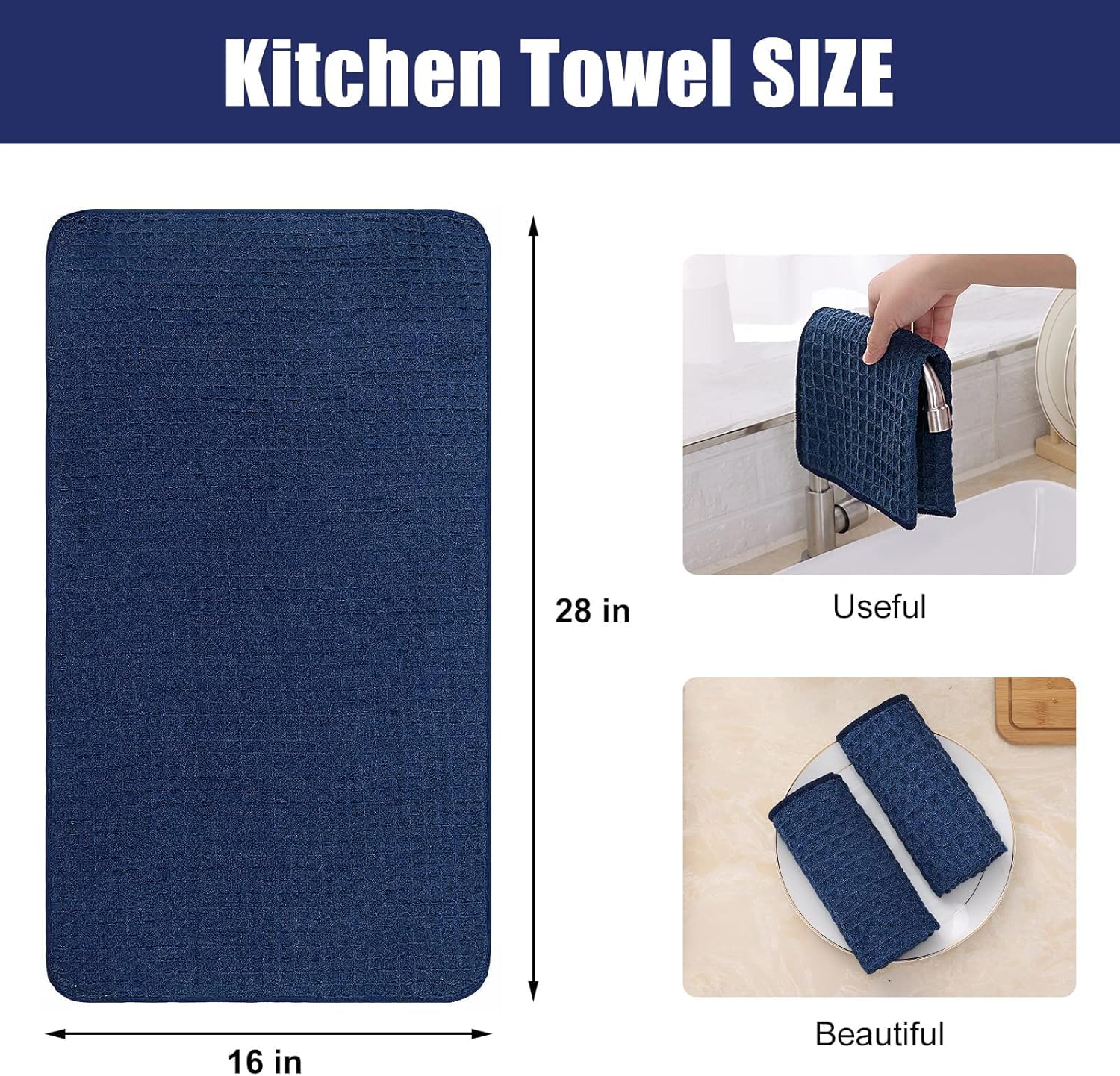 Homaxy Kitchen Towels Set, 16 x 28 Inches and 13 x 28 inches, Set of 8 Bulk Cotton Kitchen Towels Set, Ultra Soft Absorbent Dish Towels for Washing Dishes, Navy Blue - Image 8
