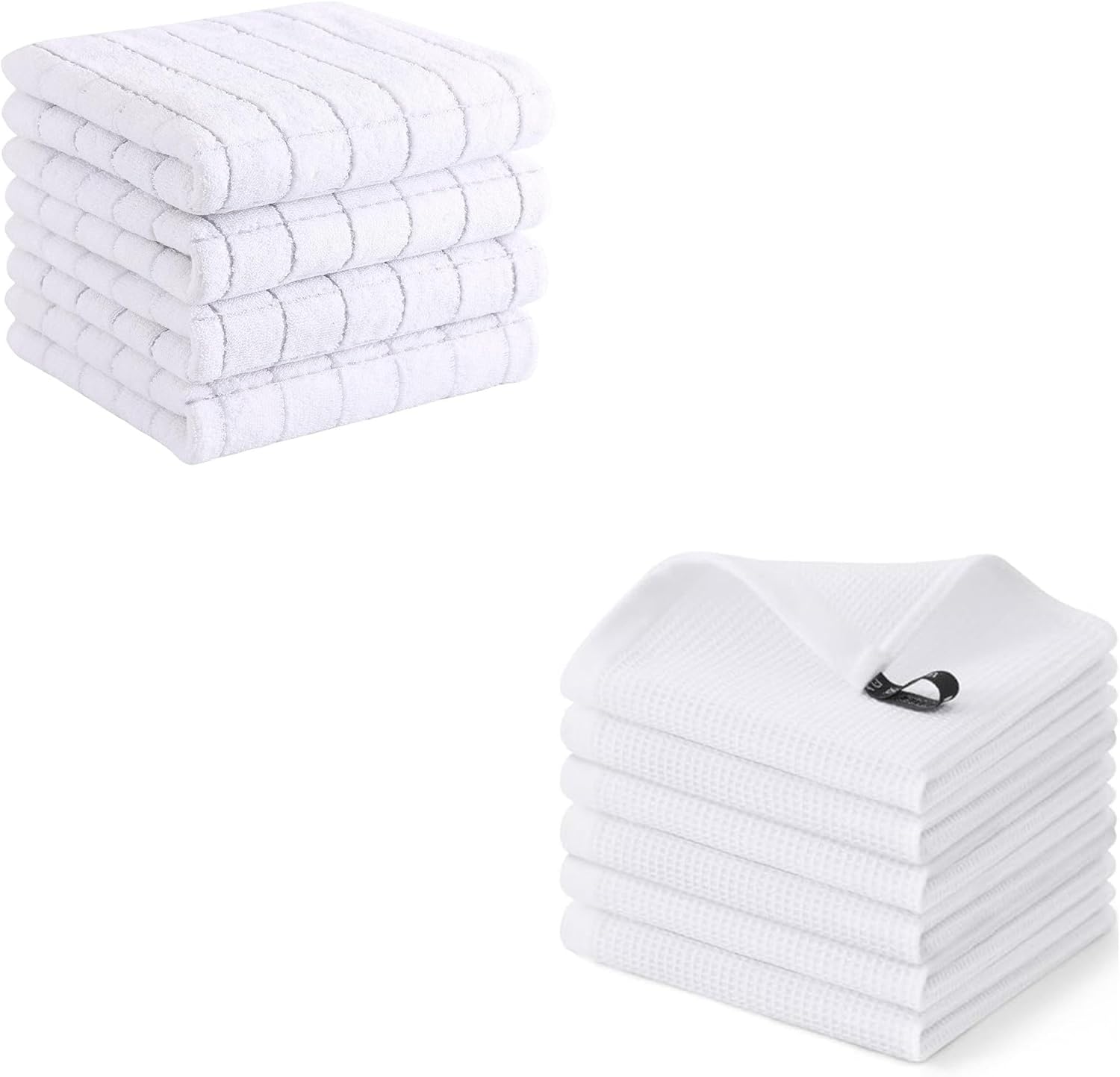 Homaxy 10-Pack Cotton Kitchen Towels Set, 12 x 12 Inches and 13 x 28 Inches, White, Ultra Soft Absorbent Dish Towels for Washing Dishes, Waffle Weave, Lint-Free, Machine Washable - Image 1