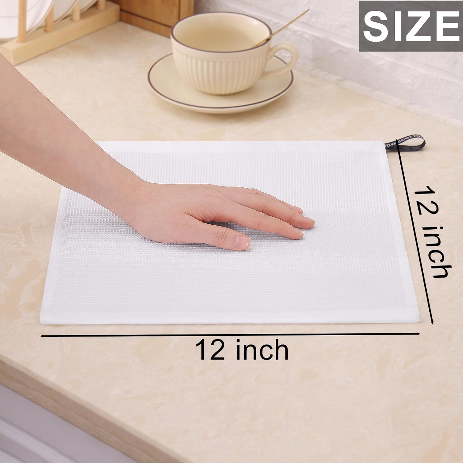 Homaxy 10-Pack Cotton Kitchen Towels Set, 12 x 12 Inches and 13 x 28 Inches, White, Ultra Soft Absorbent Dish Towels for Washing Dishes, Waffle Weave, Lint-Free, Machine Washable - Image 7