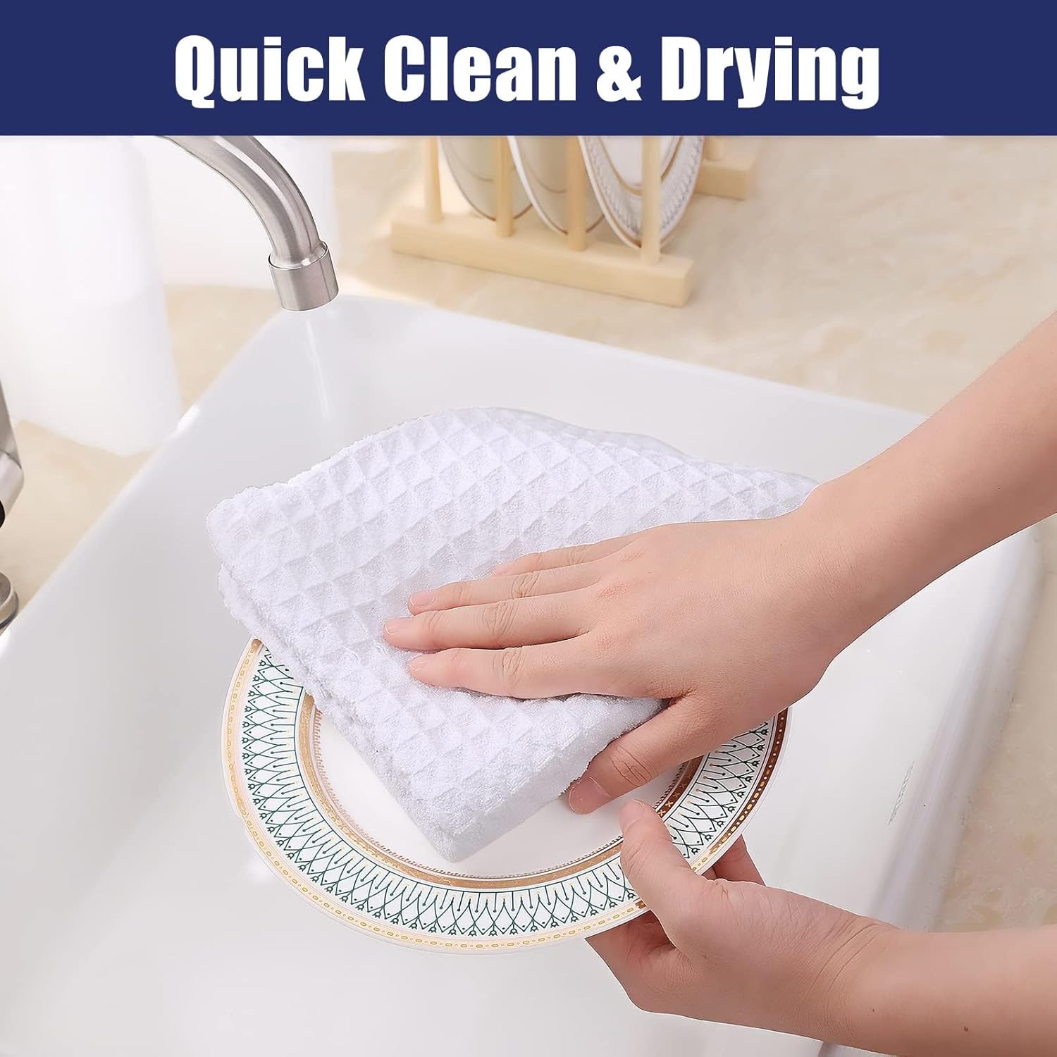 Homaxy Kitchen Towels, 16 x 28 Inches and 13 x 28 Inches, Set of 10 Bulk Cotton Kitchen Towels Set, Ultra Soft Absorbent Dish Towels for Washing Dishes, White - Image 6