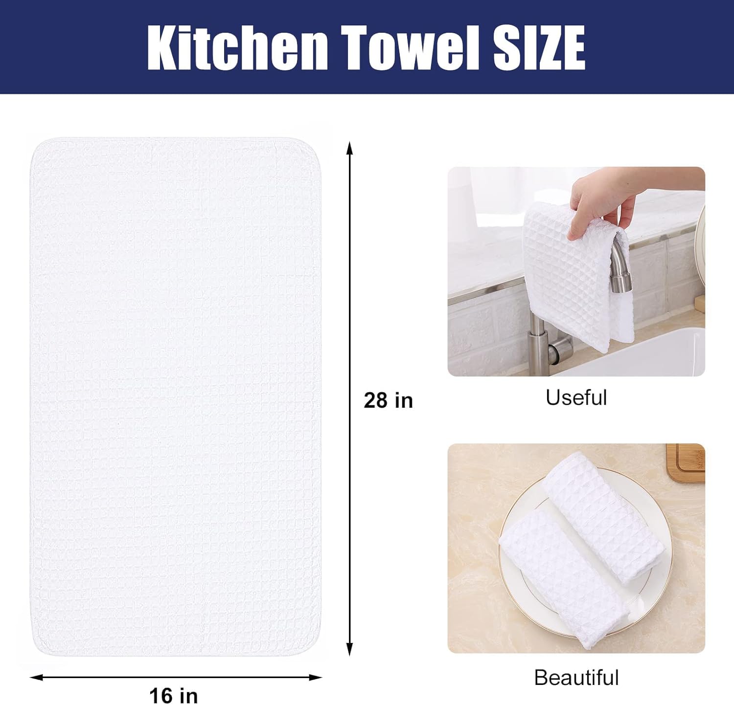 Homaxy Kitchen Towels, 16 x 28 Inches and 13 x 28 Inches, Set of 10 Bulk Cotton Kitchen Towels Set, Ultra Soft Absorbent Dish Towels for Washing Dishes, White - Image 8