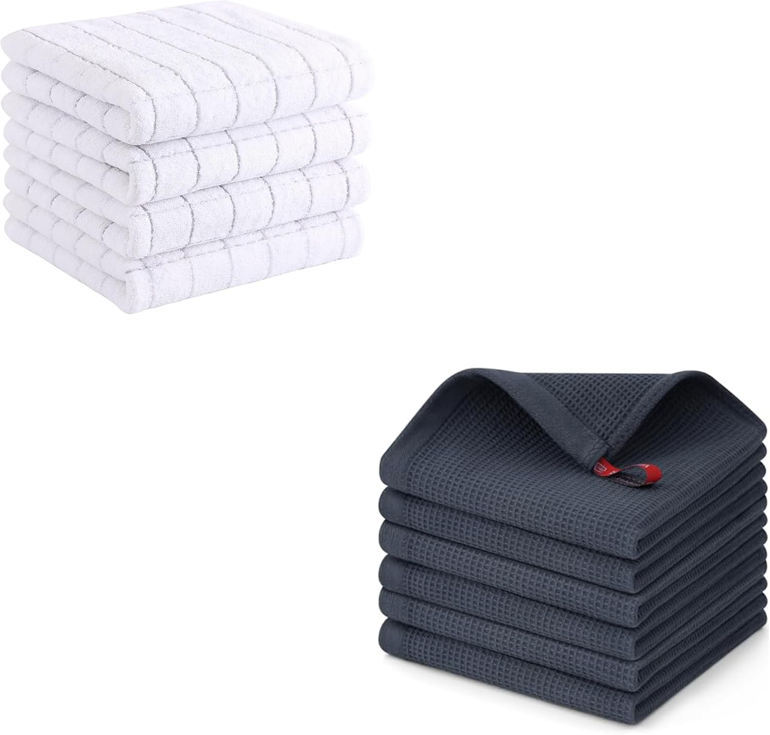 Homaxy Kitchen Towels and Dishcloths Set, 12 x 12 Inches and 13 x 28 inches, Set of 10 Bulk Cotton Kitchen Towels Set, Ultra Soft Absorbent Dish Towels for Washing Dishes, White & Dark Grey - Image 1