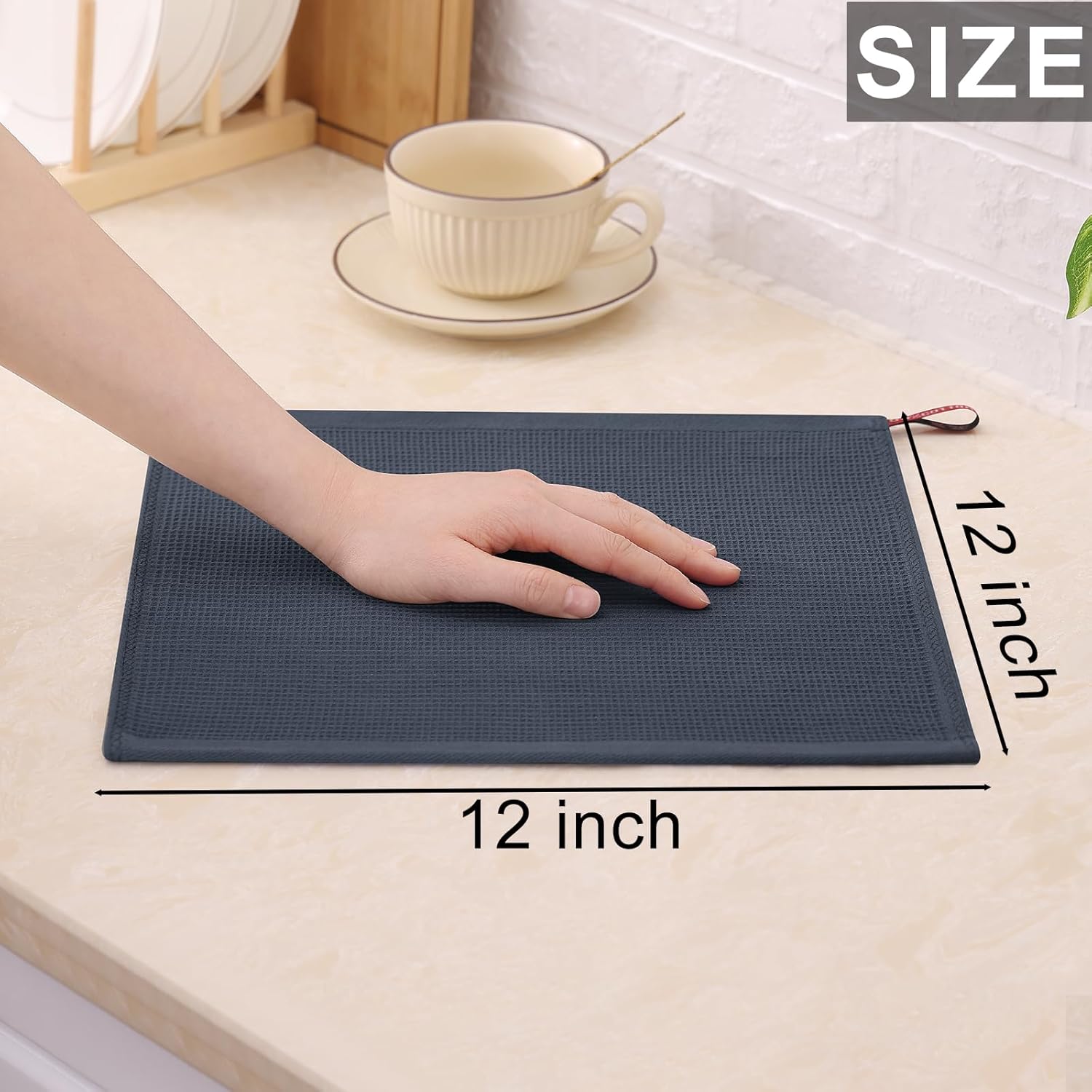 Homaxy Kitchen Towels and Dishcloths Set, 12 x 12 Inches and 13 x 28 inches, Set of 10 Bulk Cotton Kitchen Towels Set, Ultra Soft Absorbent Dish Towels for Washing Dishes, White & Dark Grey - Image 8