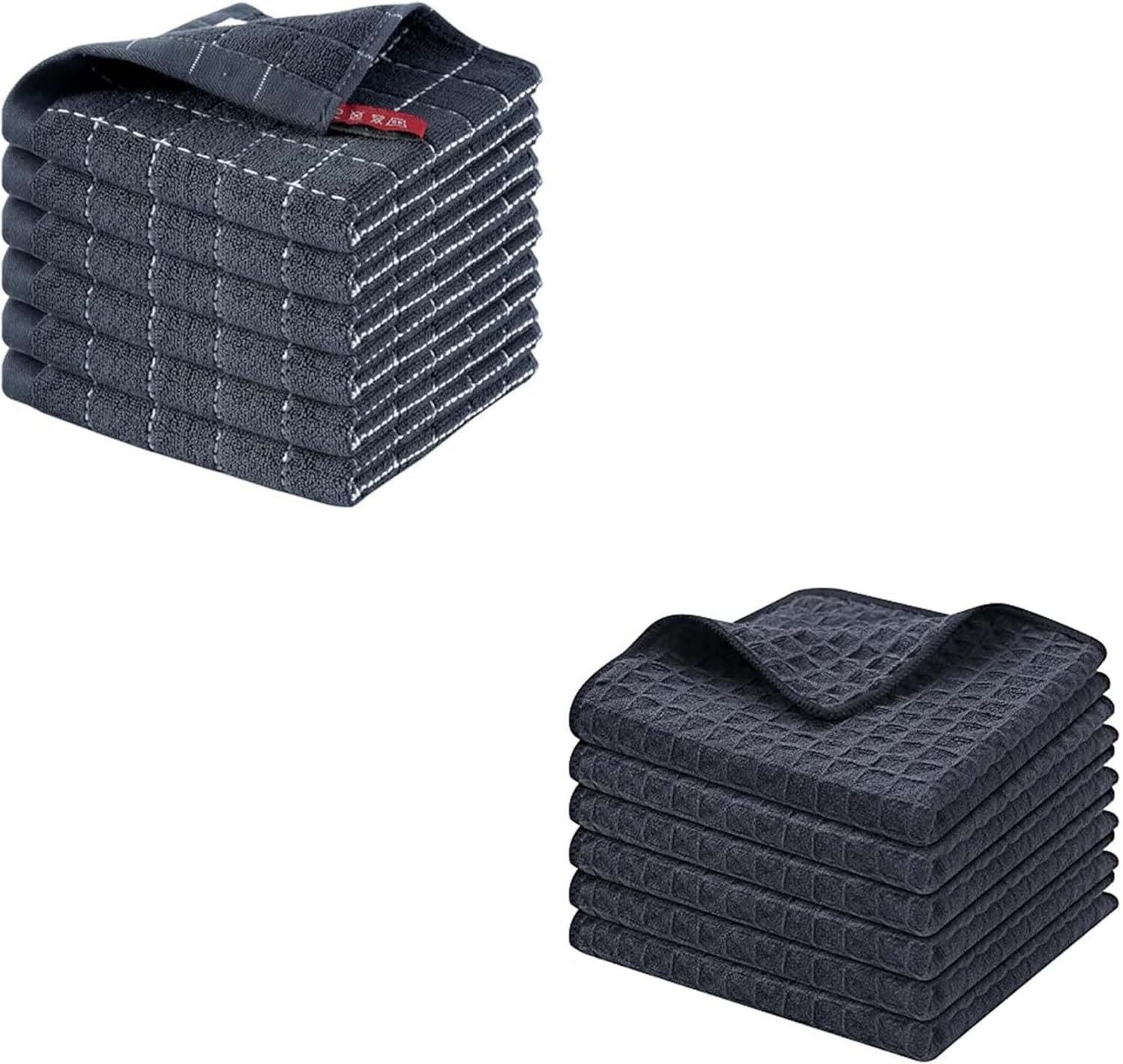 Homaxy Kitchen Towels and Dishcloths Set, 12 x 12 Inches, Set of 12 Bulk Cotton Kitchen Towels Set, Ultra Soft Absorbent Dish Towels for Washing Dishes, Dark Grey - Image 1