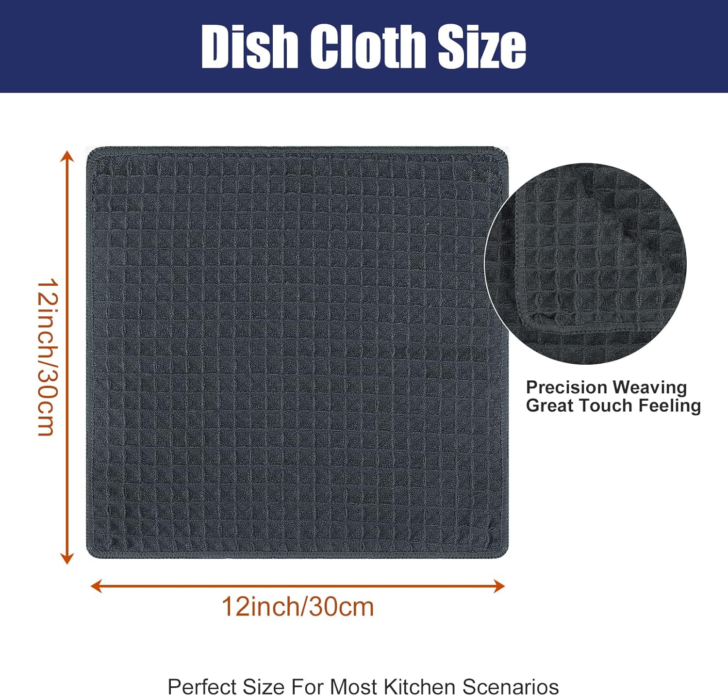 Homaxy Kitchen Towels and Dishcloths Set, 12 x 12 Inches, Set of 12 Bulk Cotton Kitchen Towels Set, Ultra Soft Absorbent Dish Towels for Washing Dishes, Dark Grey - Image 2