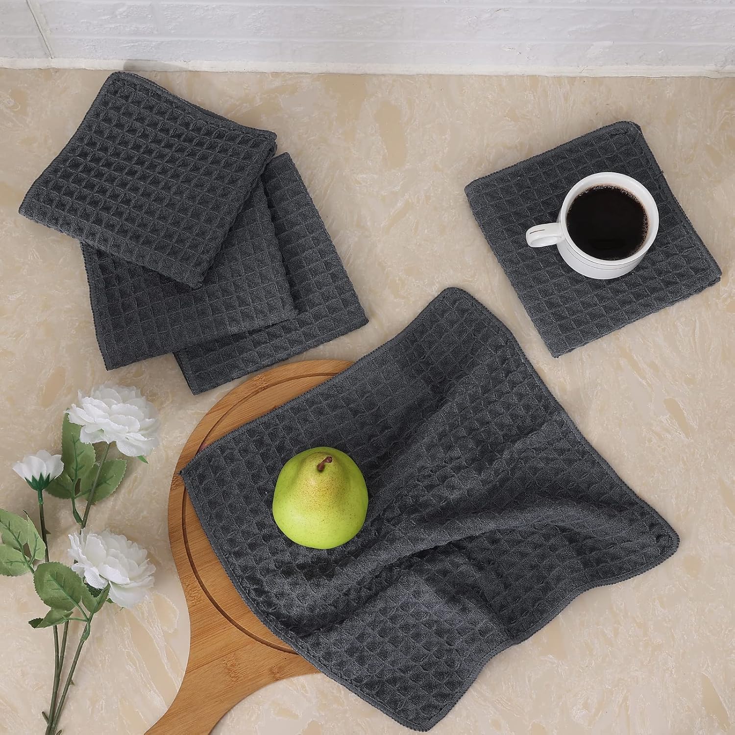Homaxy Kitchen Towels and Dishcloths Set, 12 x 12 Inches, Set of 12 Bulk Cotton Kitchen Towels Set, Ultra Soft Absorbent Dish Towels for Washing Dishes, Dark Grey - Image 7