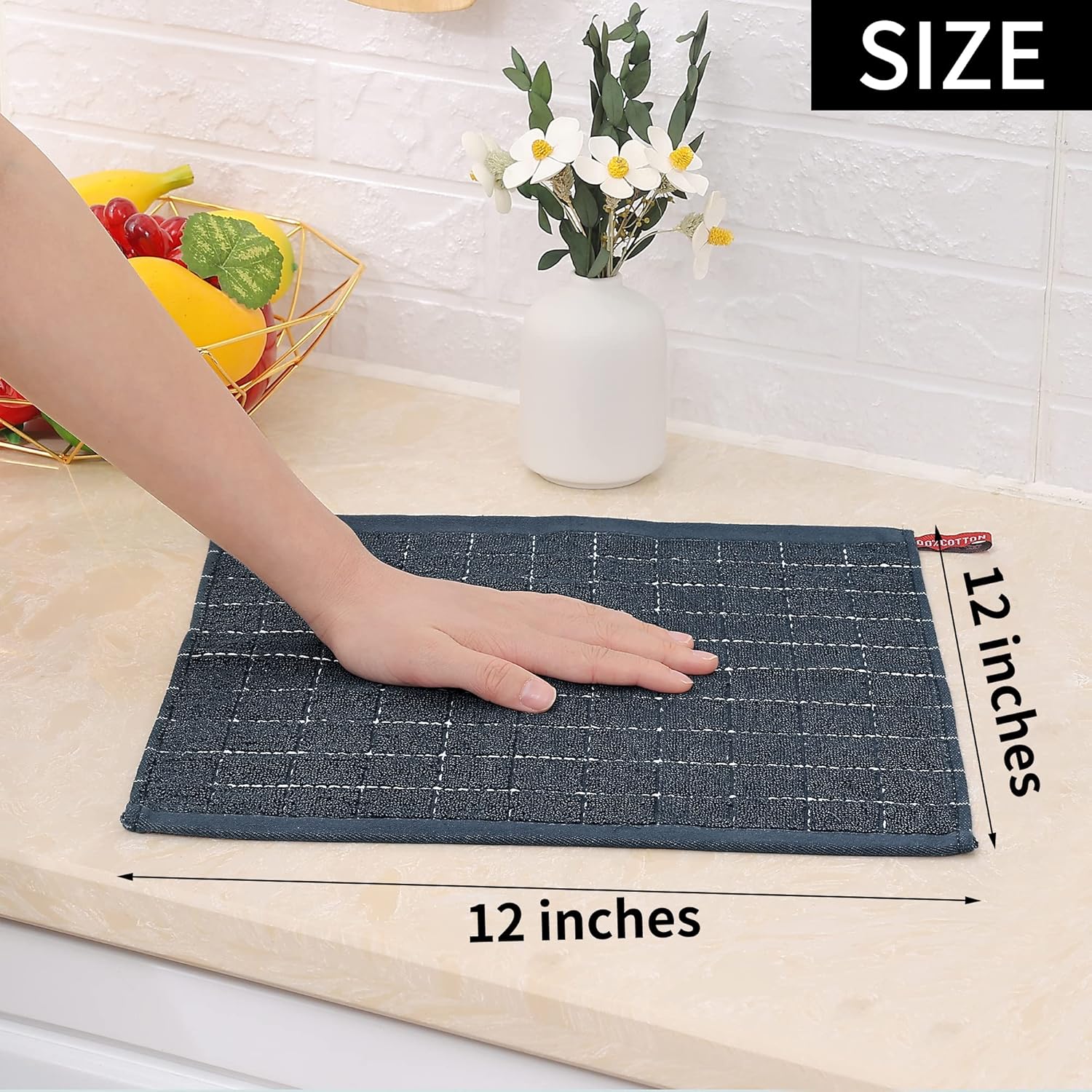 Homaxy Kitchen Towels and Dishcloths Set, 12 x 12 Inches, Set of 12 Bulk Cotton Kitchen Towels Set, Ultra Soft Absorbent Dish Towels for Washing Dishes, Dark Grey - Image 7