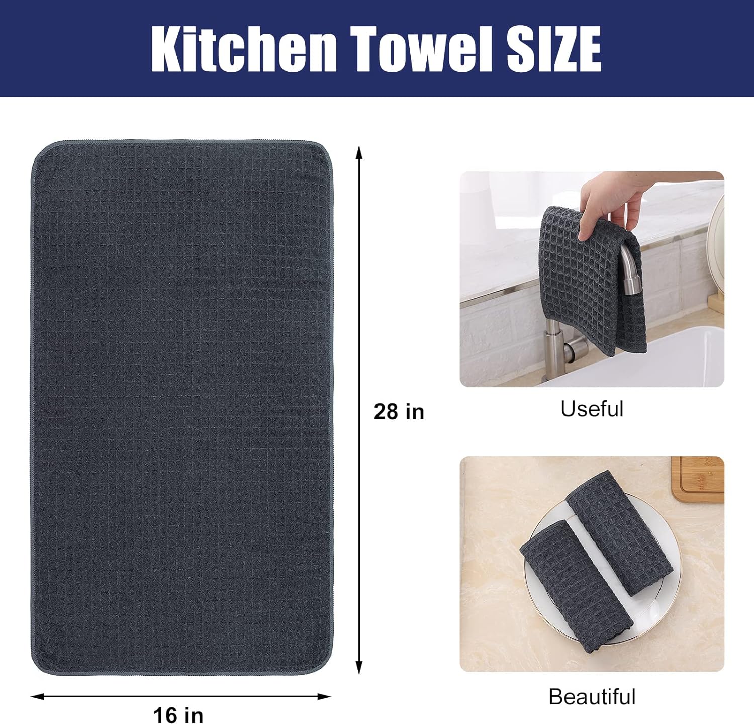 Homaxy Kitchen Towels and Dishcloths Set, 12 x 12 Inches and 16 x 28 Inches, Set of 10 Bulk Cotton Kitchen Towels Set, Ultra Soft Absorbent Dish Towels for Washing Dishes, Dark Grey - Image 6