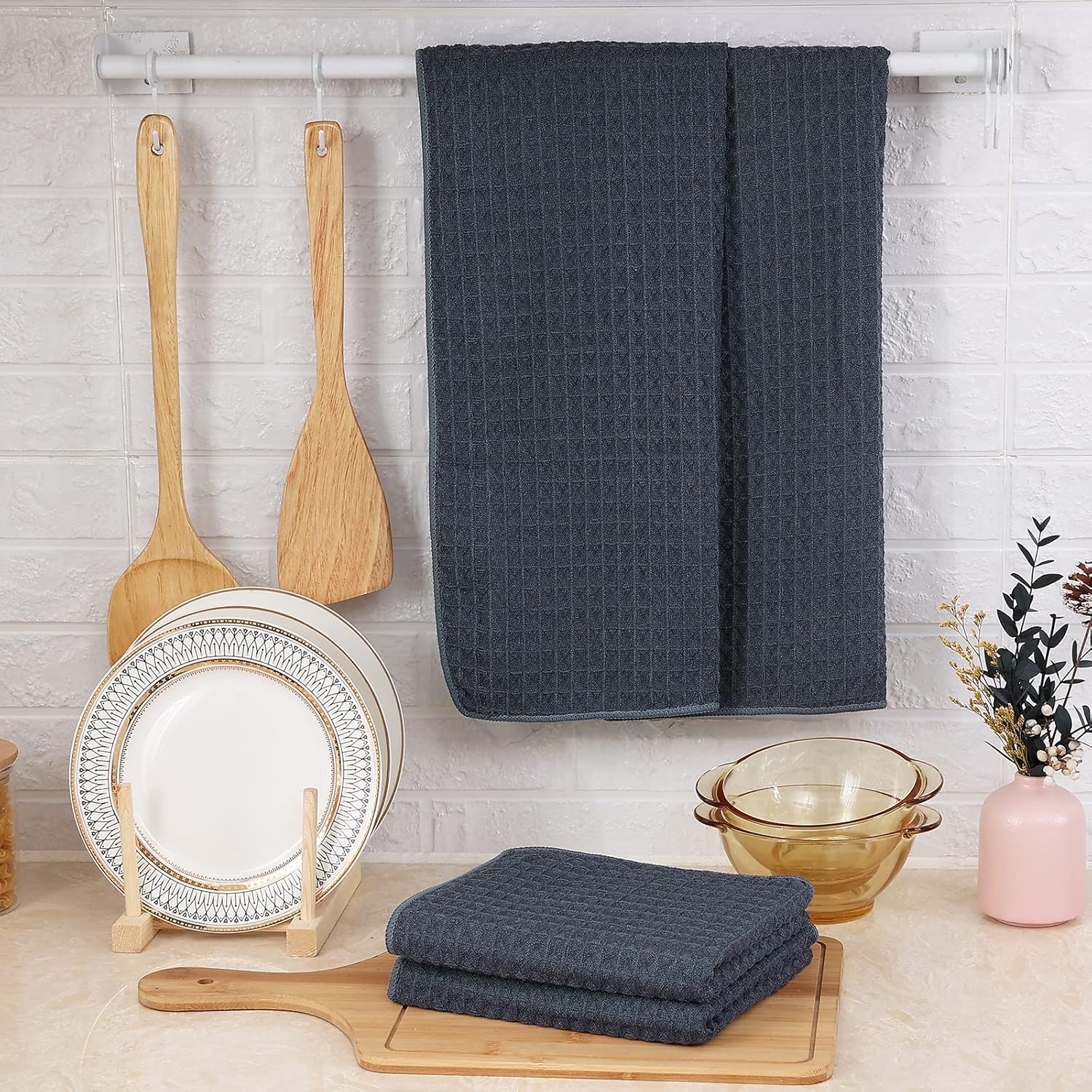 Homaxy Kitchen Towels and Dishcloths Set, 12 x 12 Inches and 16 x 28 Inches, Set of 10 Bulk Cotton Kitchen Towels Set, Ultra Soft Absorbent Dish Towels for Washing Dishes, Dark Grey - Image 7