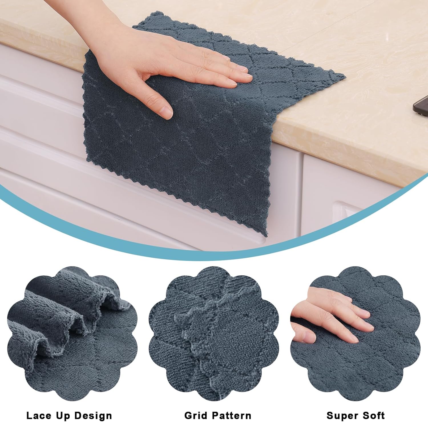 Homaxy 12 Pack Kitchen Coral Velvet Dish Cloths(10 x 10 Inches, Dark Grey) and 100% Cotton Waffle Weave Kitchen Dish Cloths 12x12 Inches 6-Pack Dark Grey - Image 2