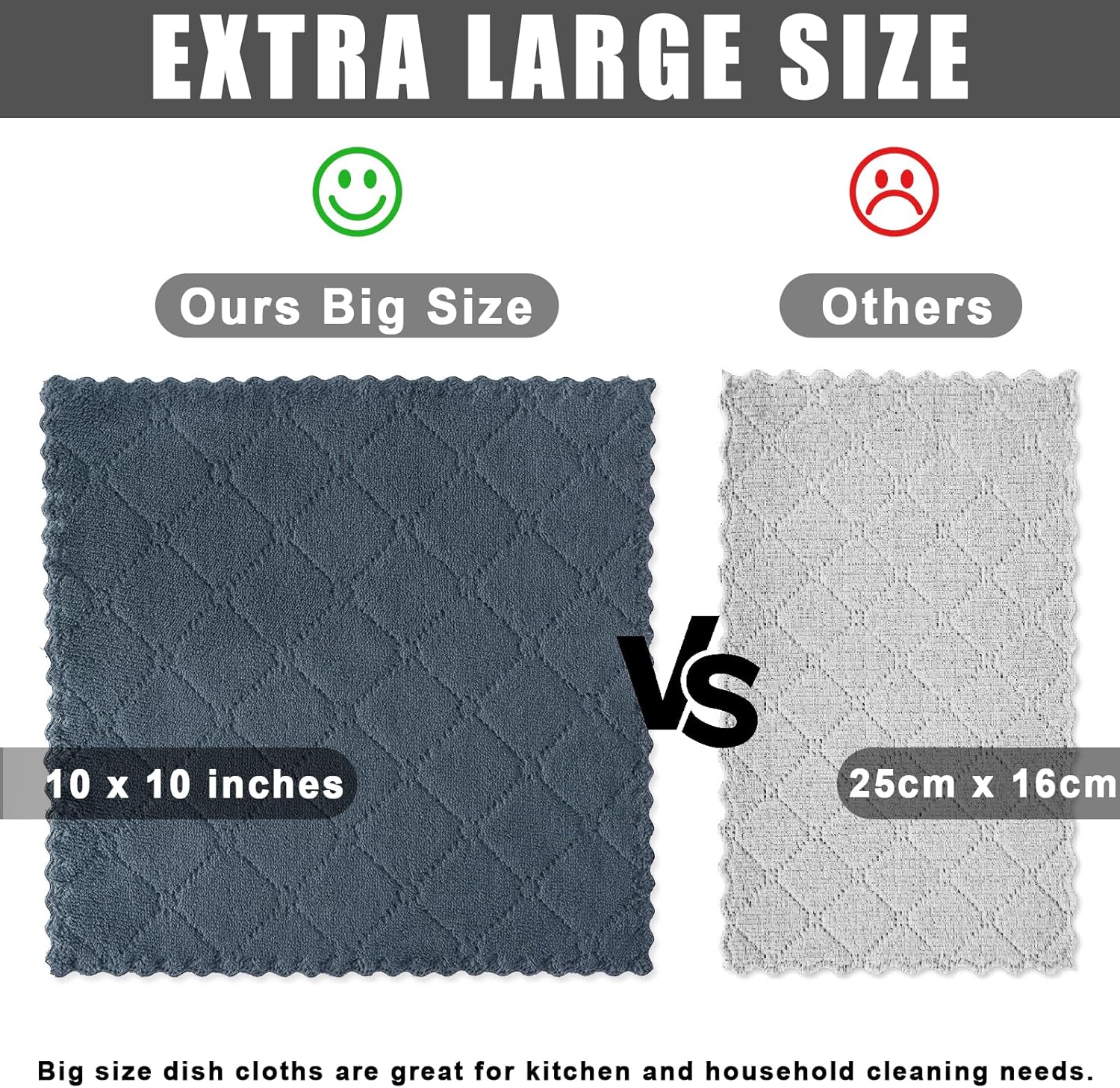 Homaxy Kitchen Towels 16 Pack, 100% Cotton Terry Checkered Black, 13 x 28 inches & 12 Pack Coral Velvet Dish Towels 10 x 10 Inches, Dark Grey - Image 7