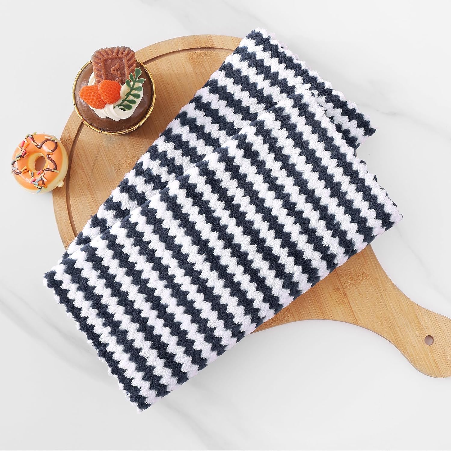 Homaxy 100% Cotton Terry Kitchen Towels(Black, 13 x 28 inches,4 Pack) and Wavy Coral Velvet Kitchen Dish Cloths(Dark Grey, 10 x 20 inches, 12 Pack),Soft and Super Absorbent Dish Towels - Image 8