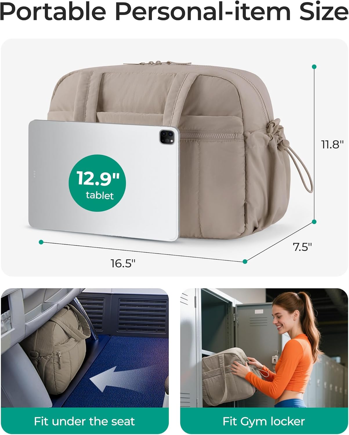 Gym Bag for Women, Duffle Bag for Travel with Wet Pocket, Lightweight Carry on Weekender Duffel, Water Resistant - Image 2