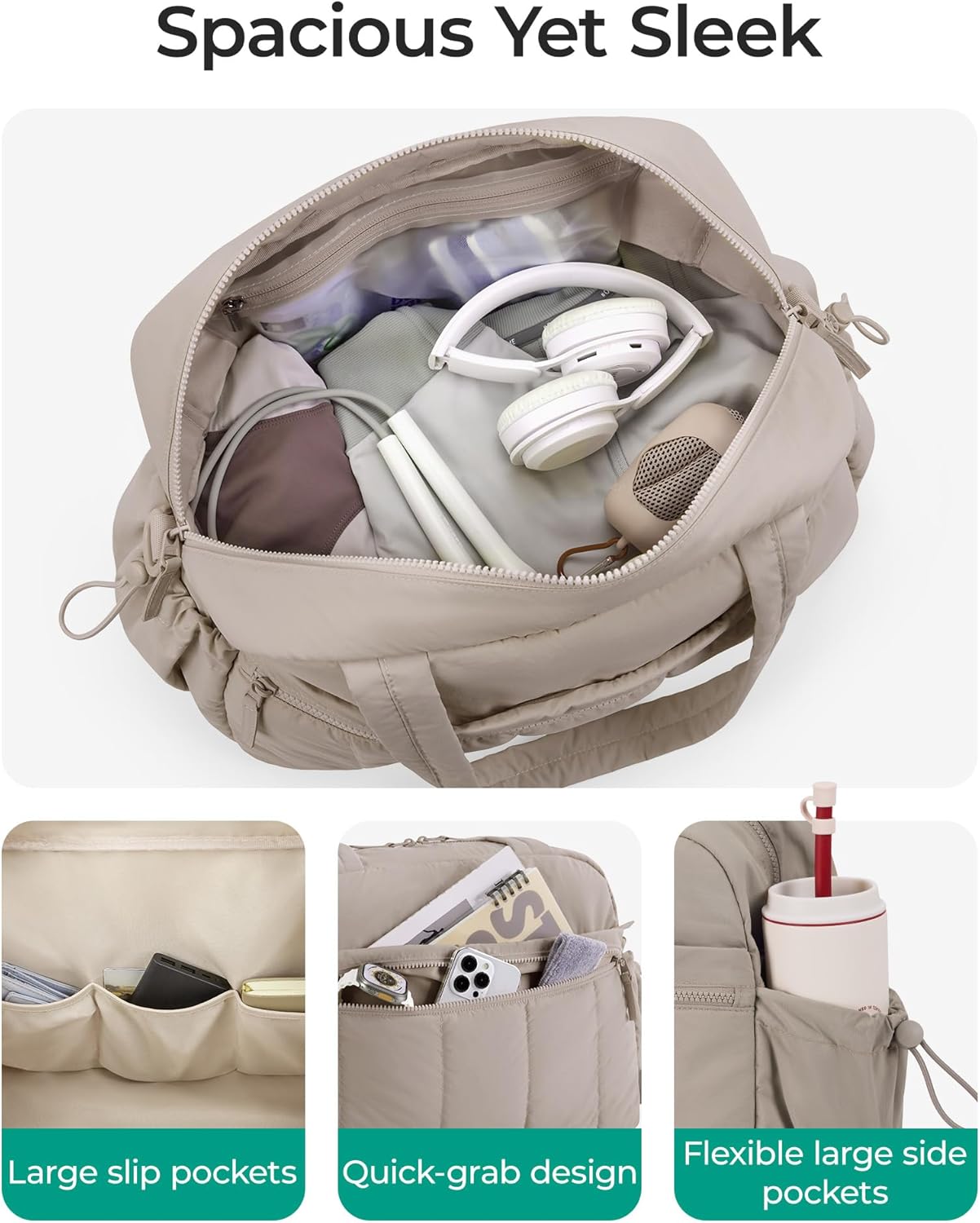 Gym Bag for Women, Duffle Bag for Travel with Wet Pocket, Lightweight Carry on Weekender Duffel, Water Resistant - Image 3