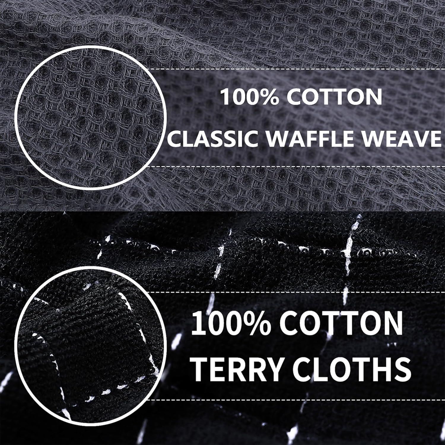 Homaxy 100% Cotton Kitchen Towels and Dishcloths Set(Dark Grey, 8-Pack) and Terry Kitchen Towels(Black, 13 x 28 inches, 4 Pack), Checkered Designed, Ultra Soft Absorbent Dish Towels - Image 2