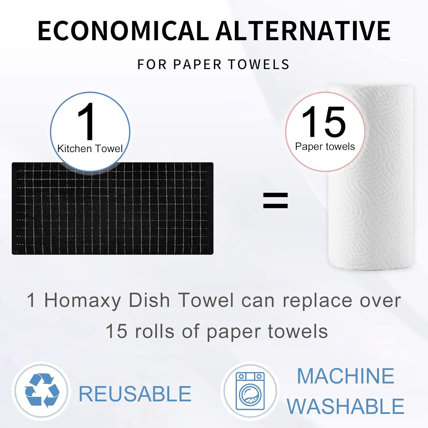 Homaxy 100% Cotton Kitchen Towels and Dishcloths Set(Dark Grey, 8-Pack) and Terry Kitchen Towels(Black, 13 x 28 inches, 4 Pack), Checkered Designed, Ultra Soft Absorbent Dish Towels - Image 8