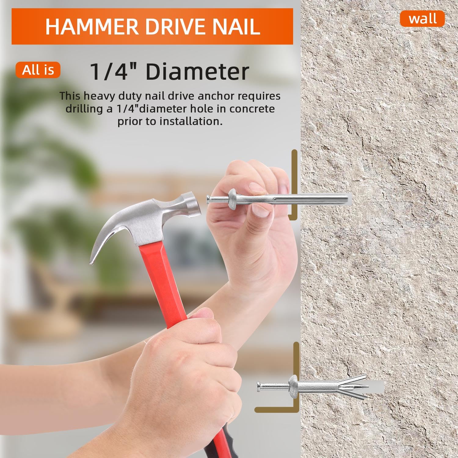 1/4 x 2 Hammer Drive Nail in Anchors, Cement Hammering Anchors, Zinc Alloy, 50 PCS - Image 4