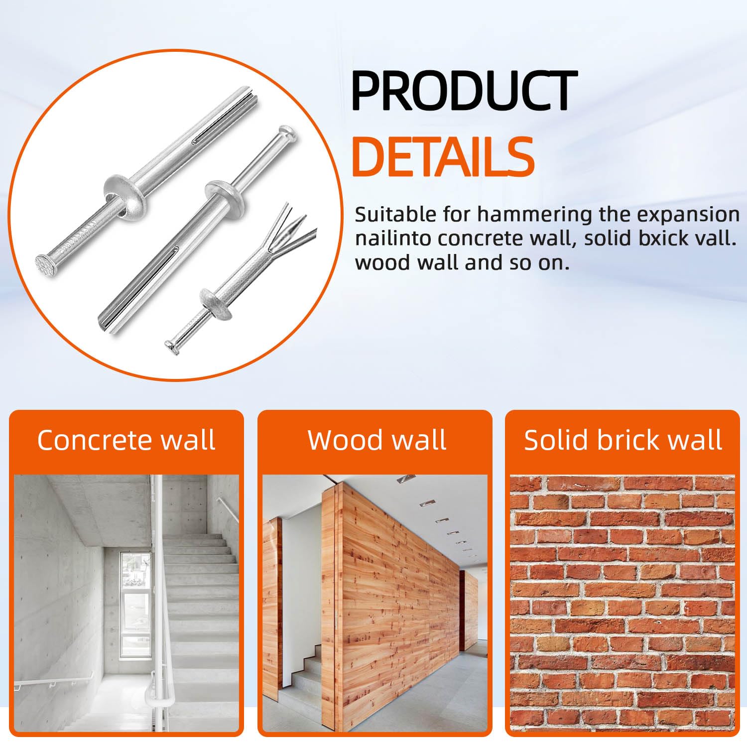 1/4 x 2 Hammer Drive Nail in Anchors, Cement Hammering Anchors, Zinc Alloy, 50 PCS - Image 5