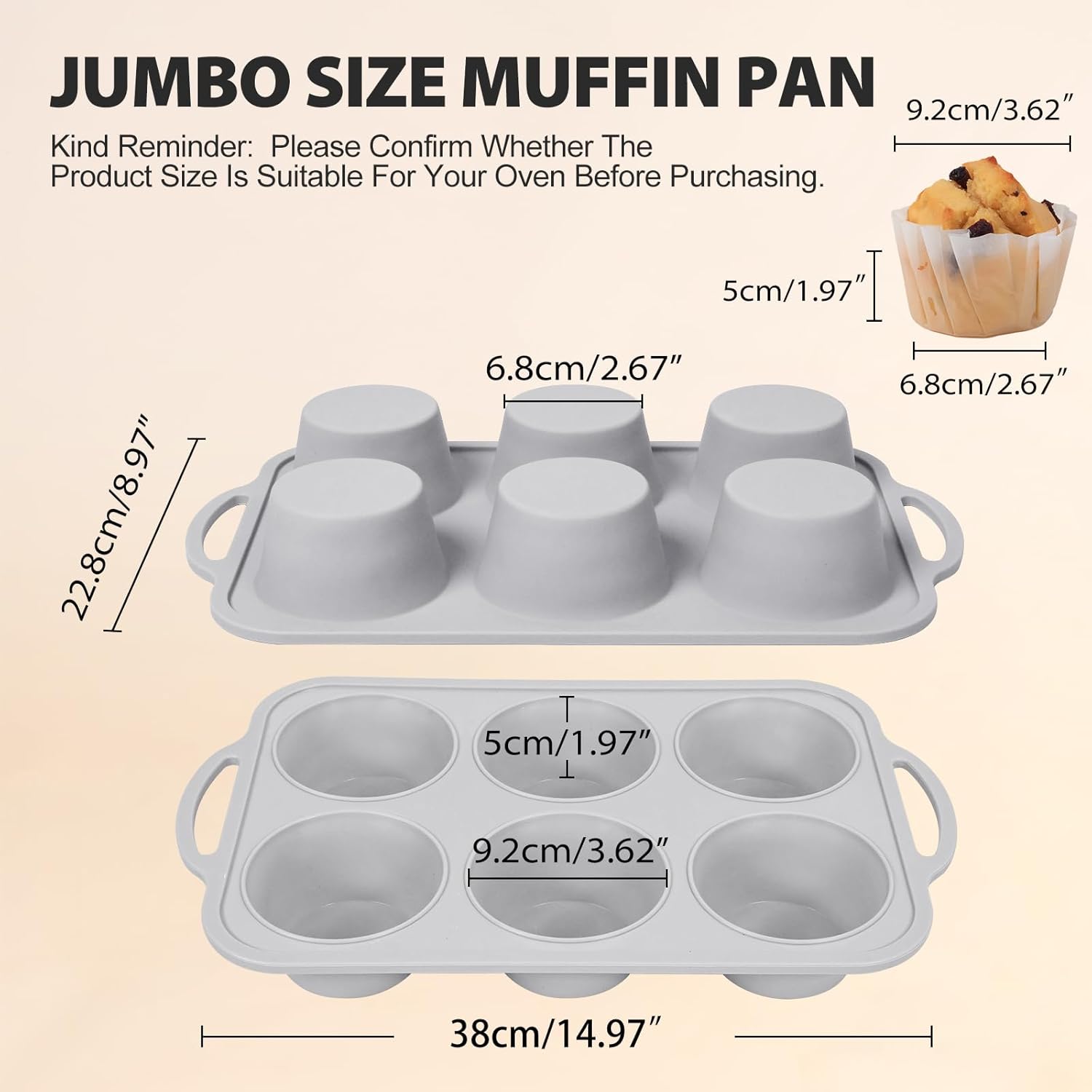 3Pcs Silicone Muffin Pan 6, 12 and 24 Cup with Metal Frame, Non Stick Jumbo Cupcake Pan with Handles, BPA Free Silicon Mini Muffin Tin Regular Tray For Baking,Egg Bites,Mold Light Grey - Image 2