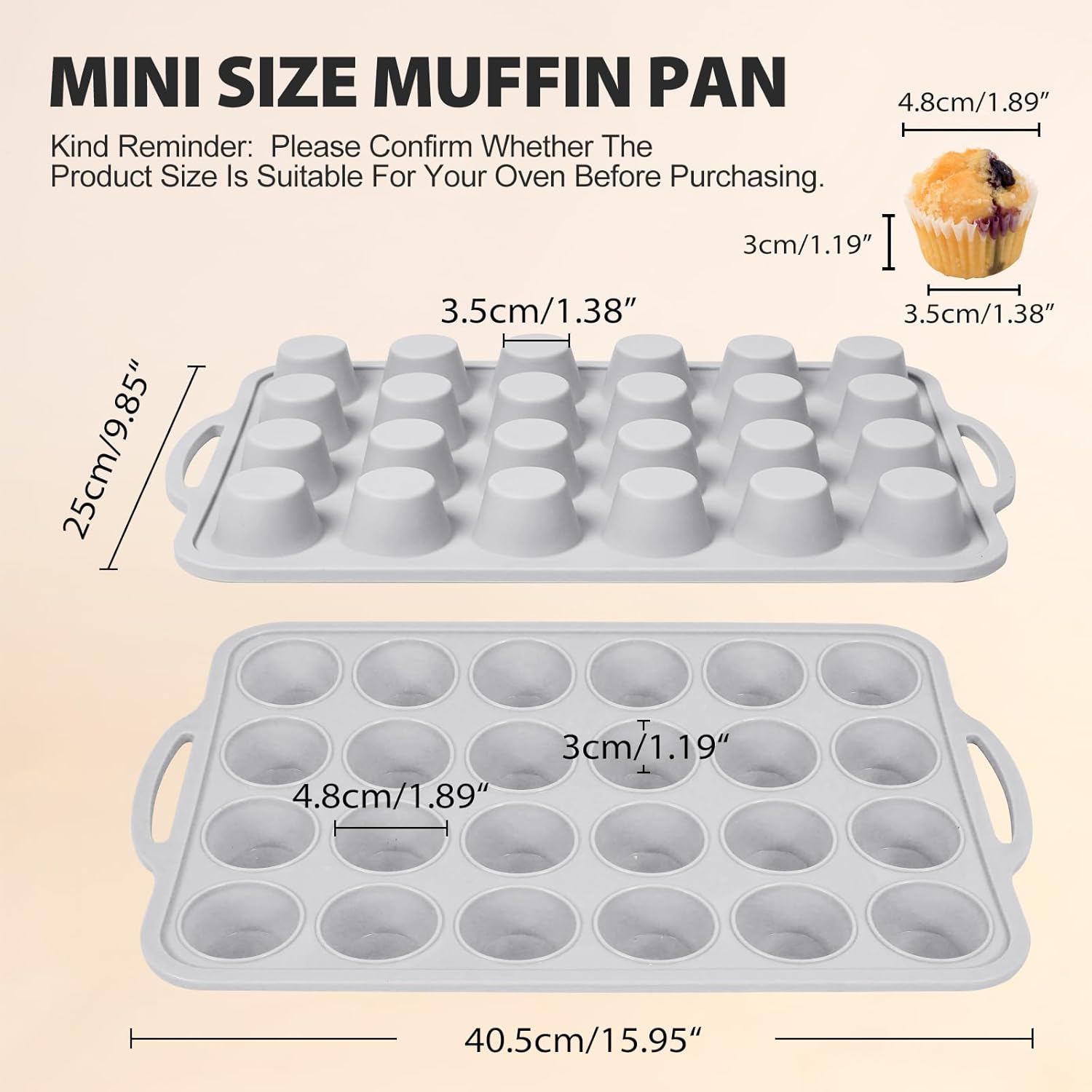 3Pcs Silicone Muffin Pan 6, 12 and 24 Cup with Metal Frame, Non Stick Jumbo Cupcake Pan with Handles, BPA Free Silicon Mini Muffin Tin Regular Tray For Baking,Egg Bites,Mold Light Grey - Image 4