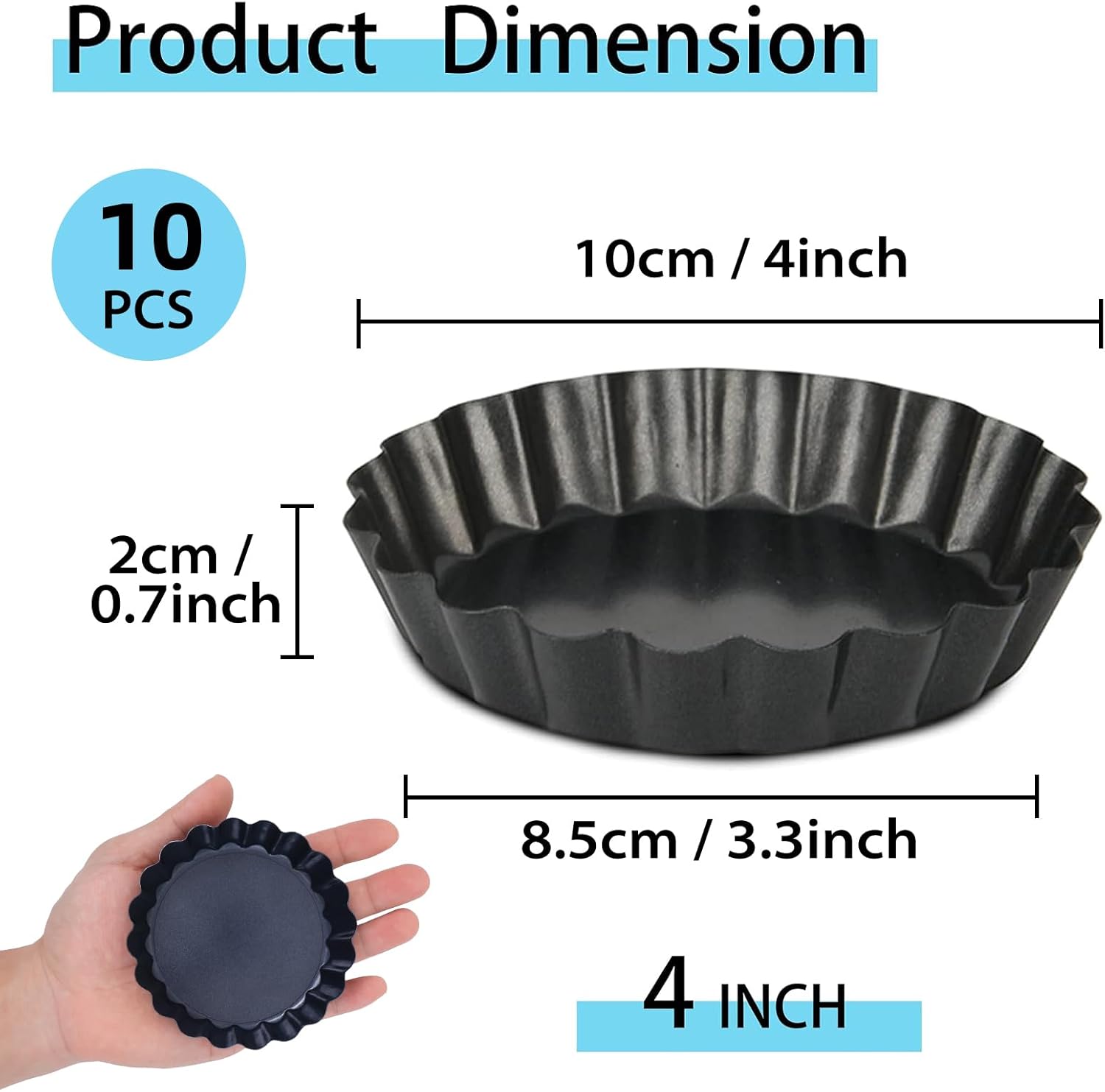 Mini Tart Pans with Removable Bottom 4 inch Set of 10, Non-stick Round Quiche Pan Heavy Duty Carbon Steel for Mousse Cakes, Christmas Dessert Baking with Silicone Scrubber - Image 2