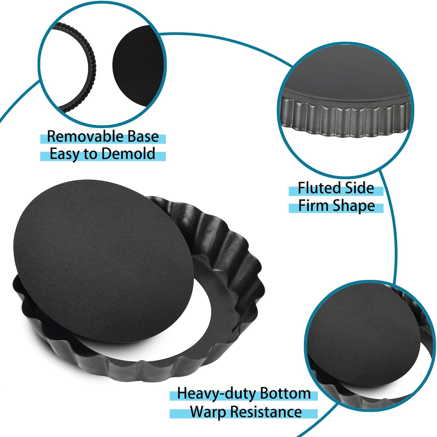 Mini Tart Pans with Removable Bottom 4 inch Set of 10, Non-stick Round Quiche Pan Heavy Duty Carbon Steel for Mousse Cakes, Christmas Dessert Baking with Silicone Scrubber - Image 3