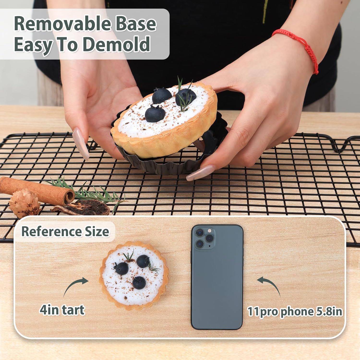 Mini Tart Pans with Removable Bottom 4 inch Set of 10, Non-stick Round Quiche Pan Heavy Duty Carbon Steel for Mousse Cakes, Christmas Dessert Baking with Silicone Scrubber - Image 5