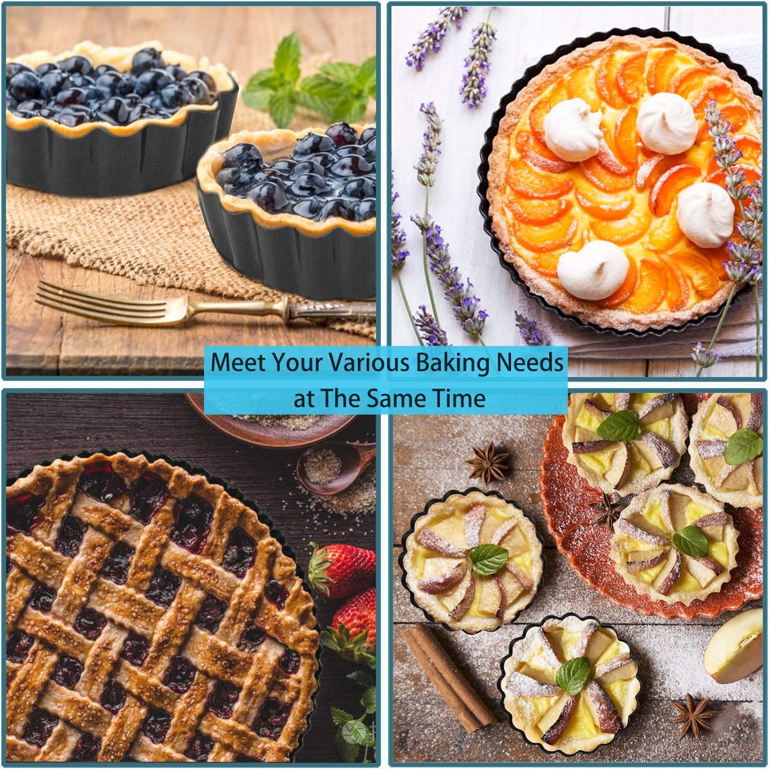 Mini Tart Pans with Removable Bottom 4 inch Set of 10, Non-stick Round Quiche Pan Heavy Duty Carbon Steel for Mousse Cakes, Christmas Dessert Baking with Silicone Scrubber - Image 7