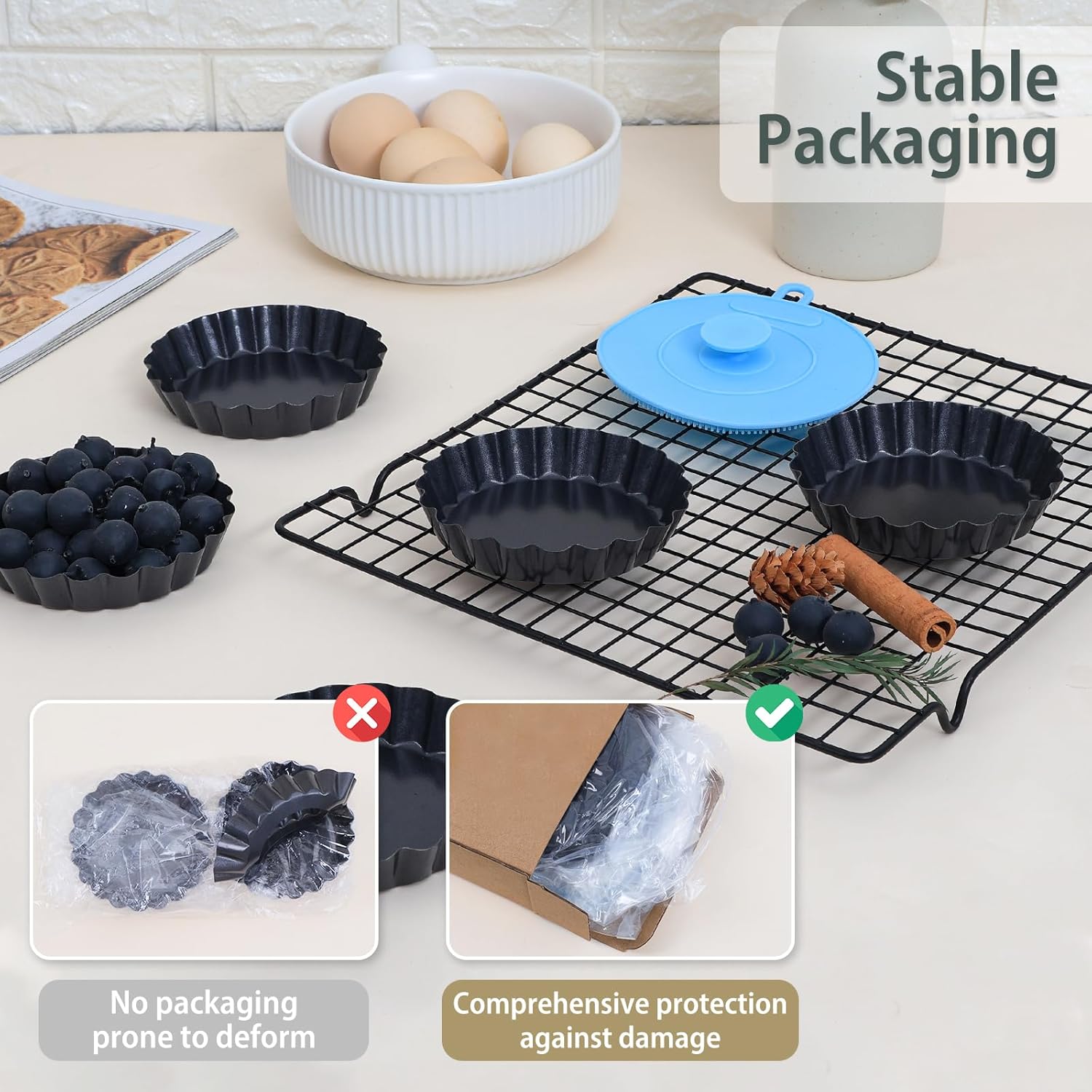 Mini Tart Pans with Removable Bottom 4 inch Set of 10, Non-stick Round Quiche Pan Heavy Duty Carbon Steel for Mousse Cakes, Christmas Dessert Baking with Silicone Scrubber - Image 8