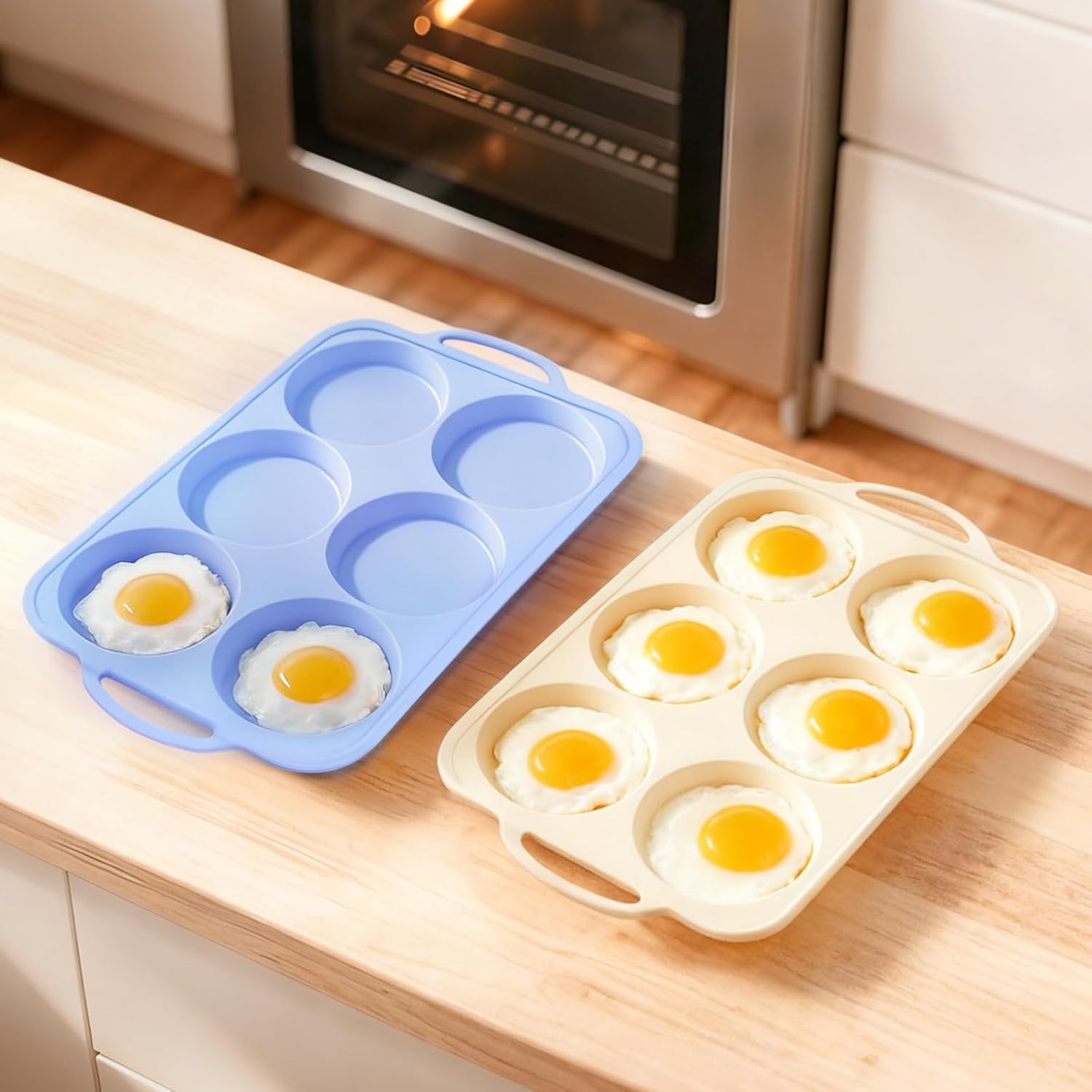 Silicone Egg Pan Oven: 2 Packs 4 Inch Silicone Pancake Pan 6 Cup with Handles - Nonstick Egg Griddle Mold for Baking Eggwich Breakfast Sandwiches Burgers - for Family Office-worker Homemade - Image 1