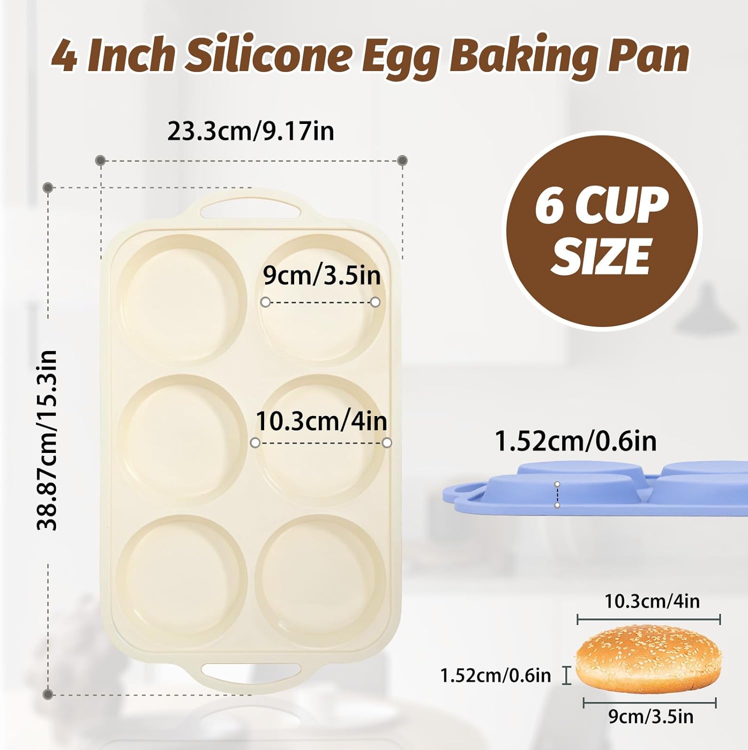 Silicone Egg Pan Oven: 2 Packs 4 Inch Silicone Pancake Pan 6 Cup with Handles - Nonstick Egg Griddle Mold for Baking Eggwich Breakfast Sandwiches Burgers - for Family Office-worker Homemade - Image 2