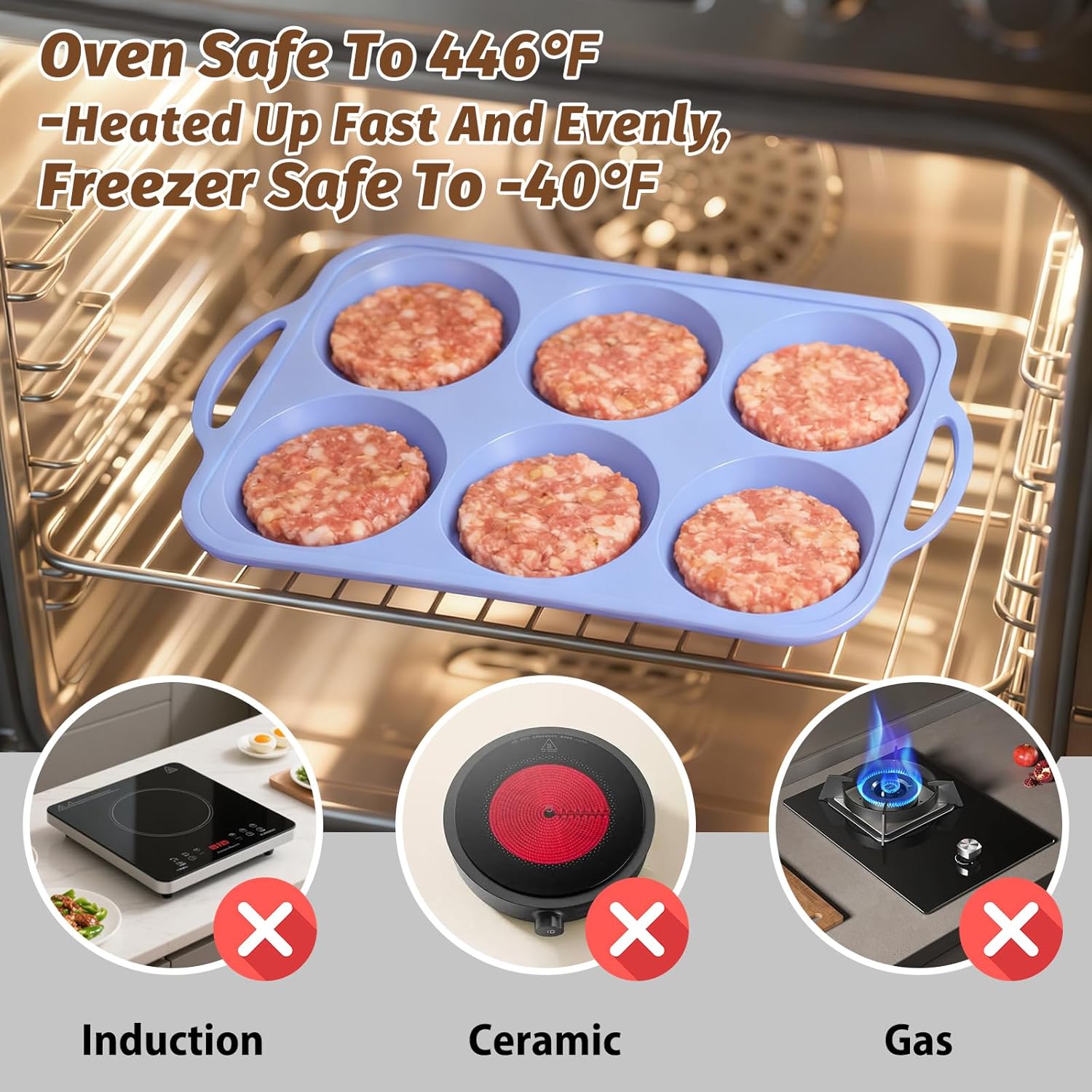 Silicone Egg Pan Oven: 2 Packs 4 Inch Silicone Pancake Pan 6 Cup with Handles - Nonstick Egg Griddle Mold for Baking Eggwich Breakfast Sandwiches Burgers - for Family Office-worker Homemade - Image 3