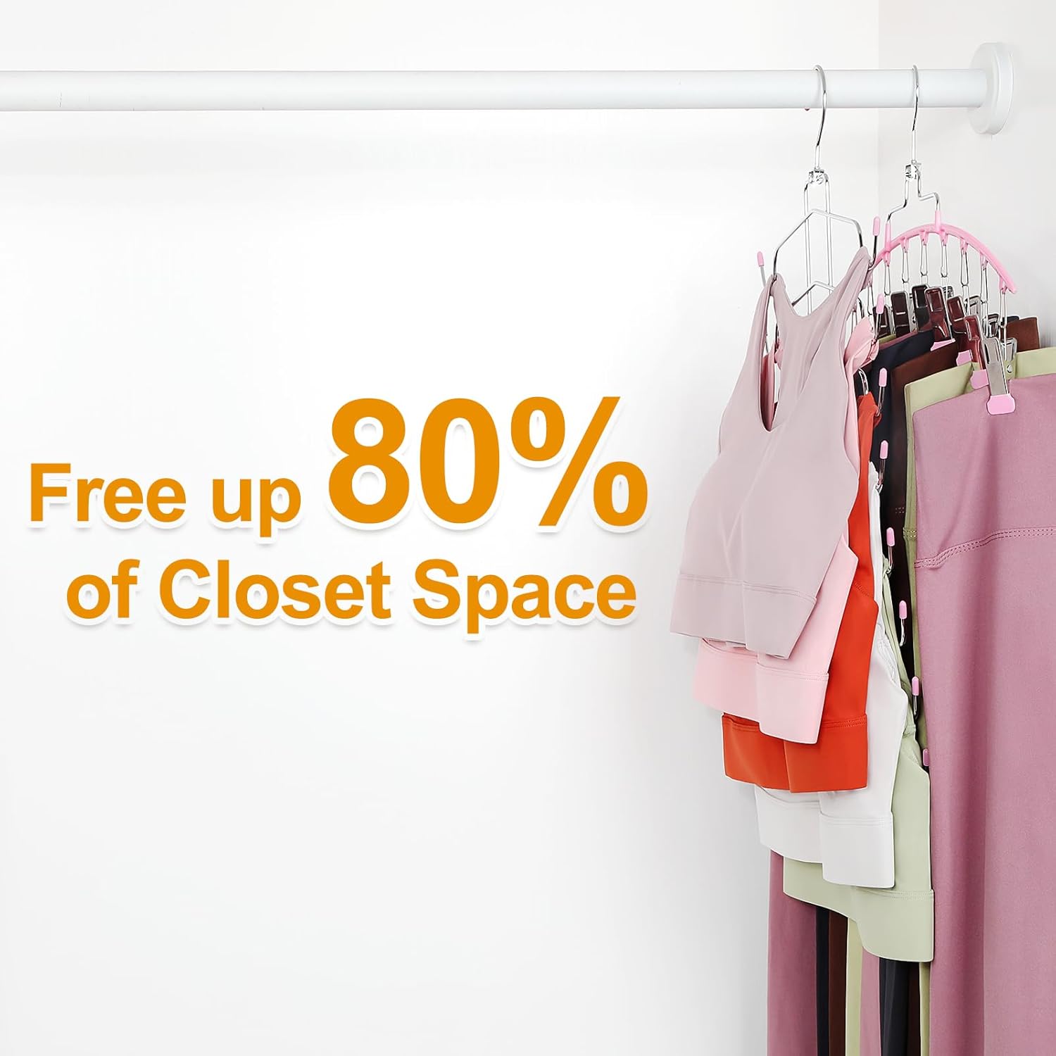 TOPIA HANGER 4 Pack Gym Clothes Organizer, 2 Pack Tank Top Hangers with 2 Pack Leggings Hangers Space Saving Hang 20 Sets Tank Top Bra with Leggings Shorts Pants for Closet Women Pink CT78P - Image 3