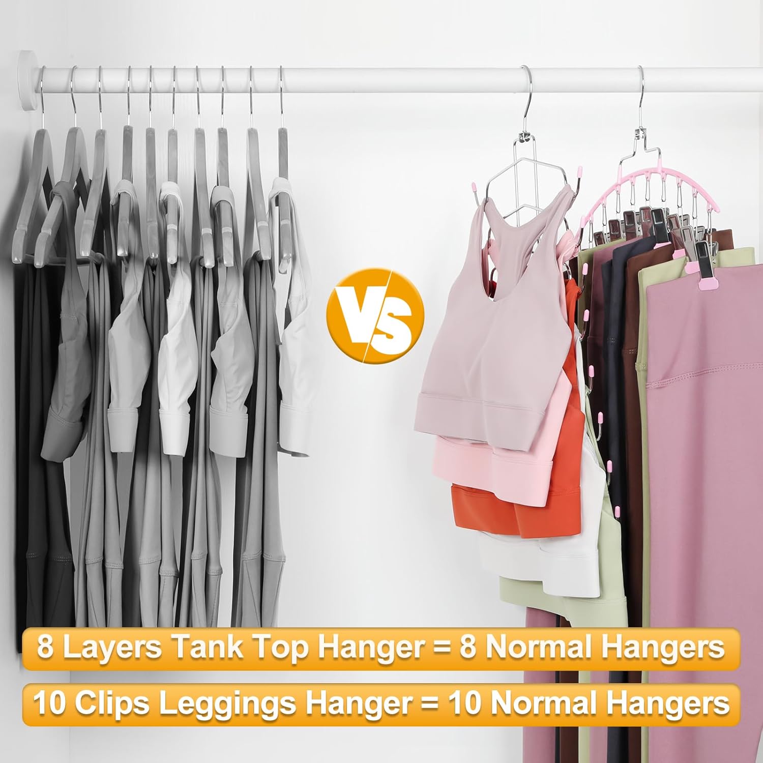 TOPIA HANGER 4 Pack Gym Clothes Organizer, 2 Pack Tank Top Hangers with 2 Pack Leggings Hangers Space Saving Hang 20 Sets Tank Top Bra with Leggings Shorts Pants for Closet Women Pink CT78P - Image 5