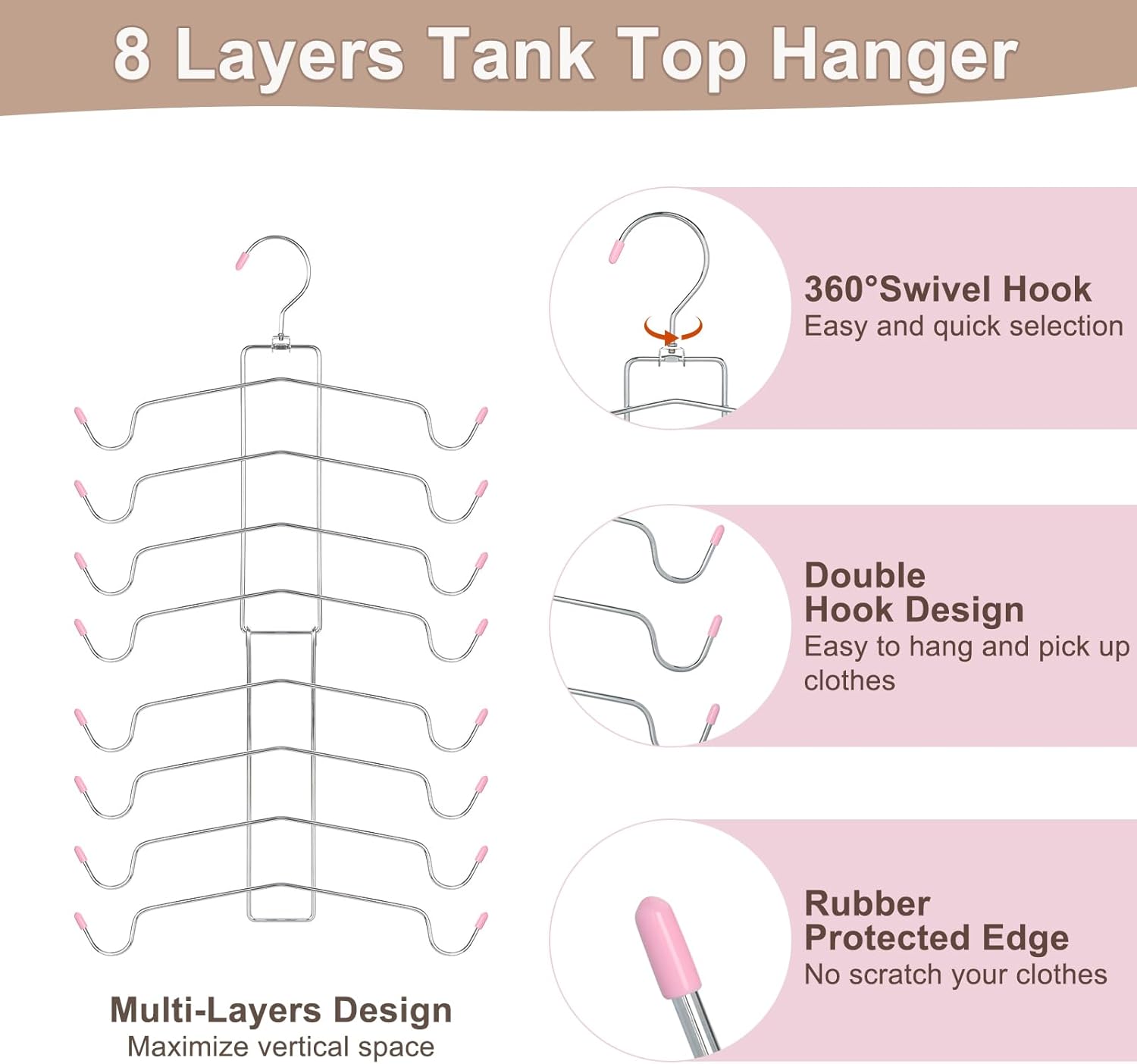 TOPIA HANGER 4 Pack Gym Clothes Organizer, 2 Pack Tank Top Hangers with 2 Pack Leggings Hangers Space Saving Hang 20 Sets Tank Top Bra with Leggings Shorts Pants for Closet Women Pink CT78P - Image 6