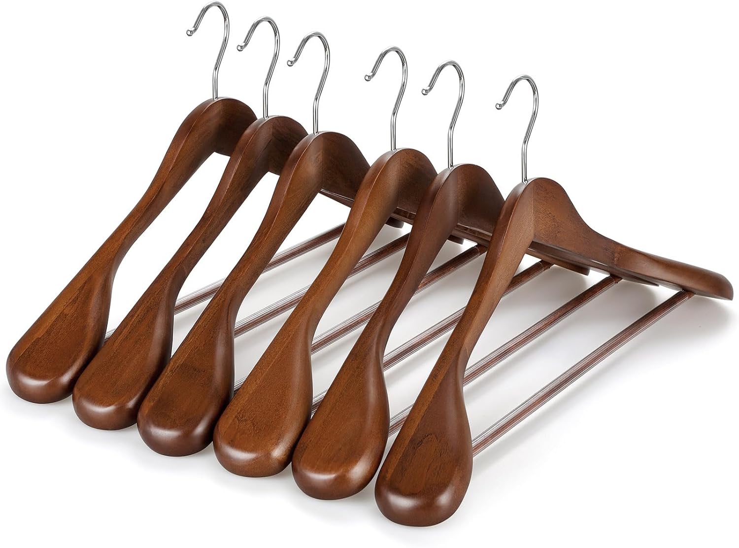TOPIA HANGER Wide Shoulder Wooden Hangers, Suit Hangers with Non Slip Pants Bar & 360° Swivel Hook, Solid Wood Heavy Duty Coat Hanger, 6 Pack (Walnut)-CT02WA - Image 1