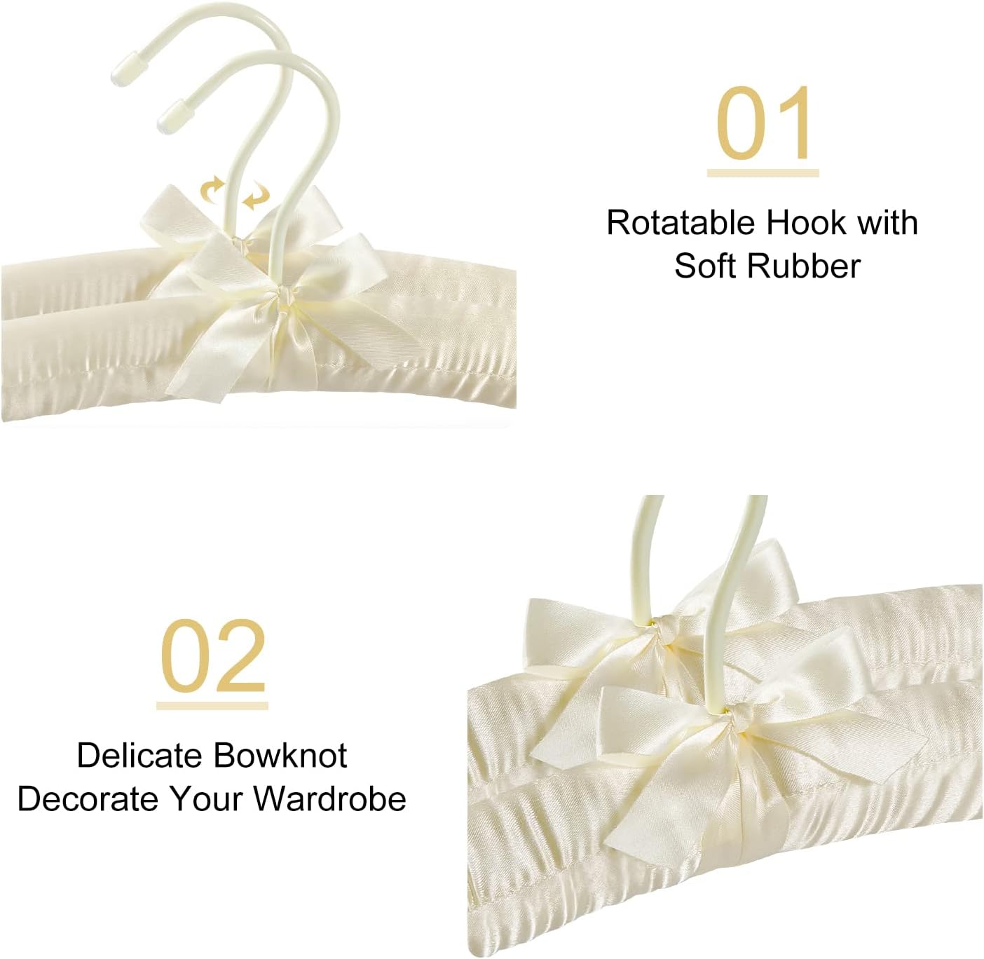 TOPIA HANGER Padded Hangers for Women Clothing,17-inch Satin Hangers 10 Pack Thick Foam Padded No Shoulder Bump for Sweaters, Coat, Blouses, Dresses-Ivory,CT18I-10 - Image 2